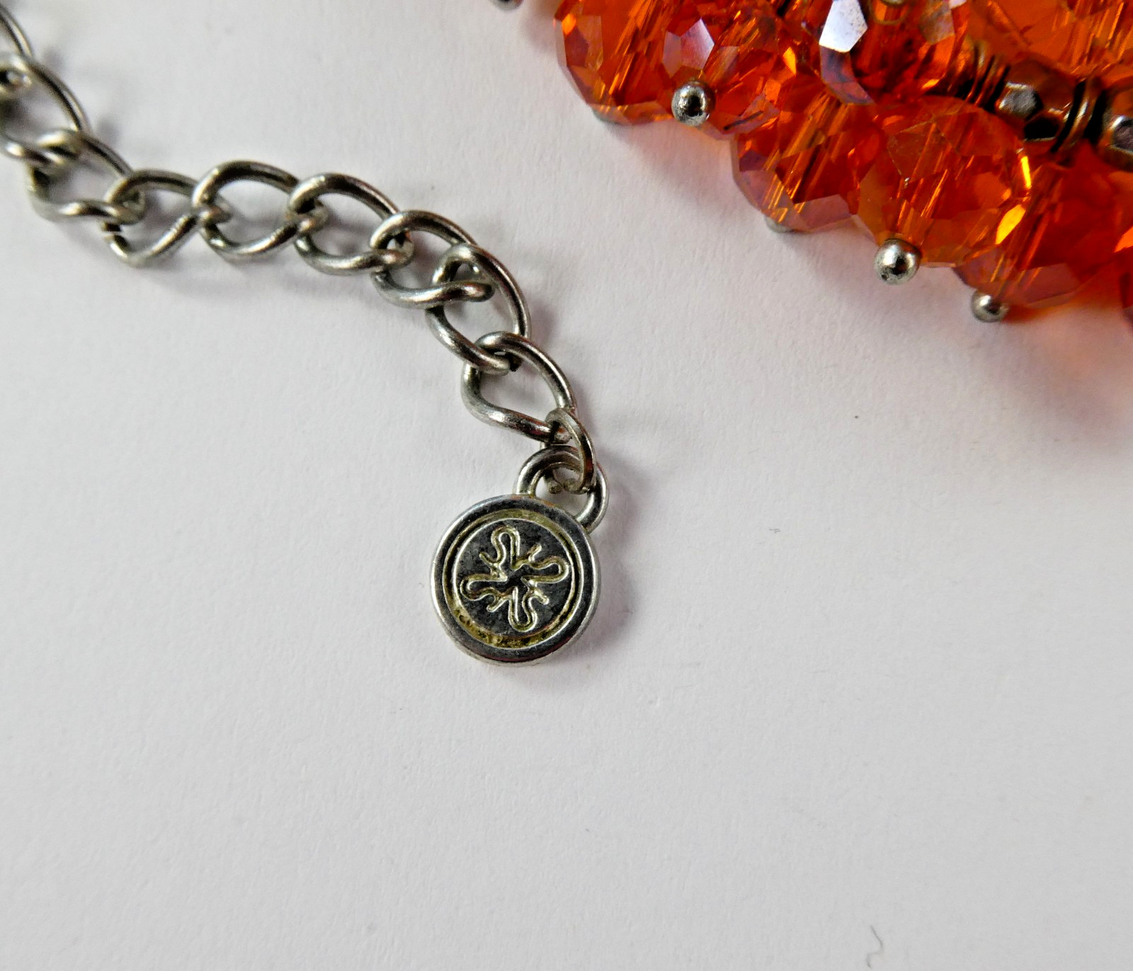 Pretty Glass Crystal ORANGE Beaded Necklace Silver Tone Fashion Jewelry SPARKLE!
