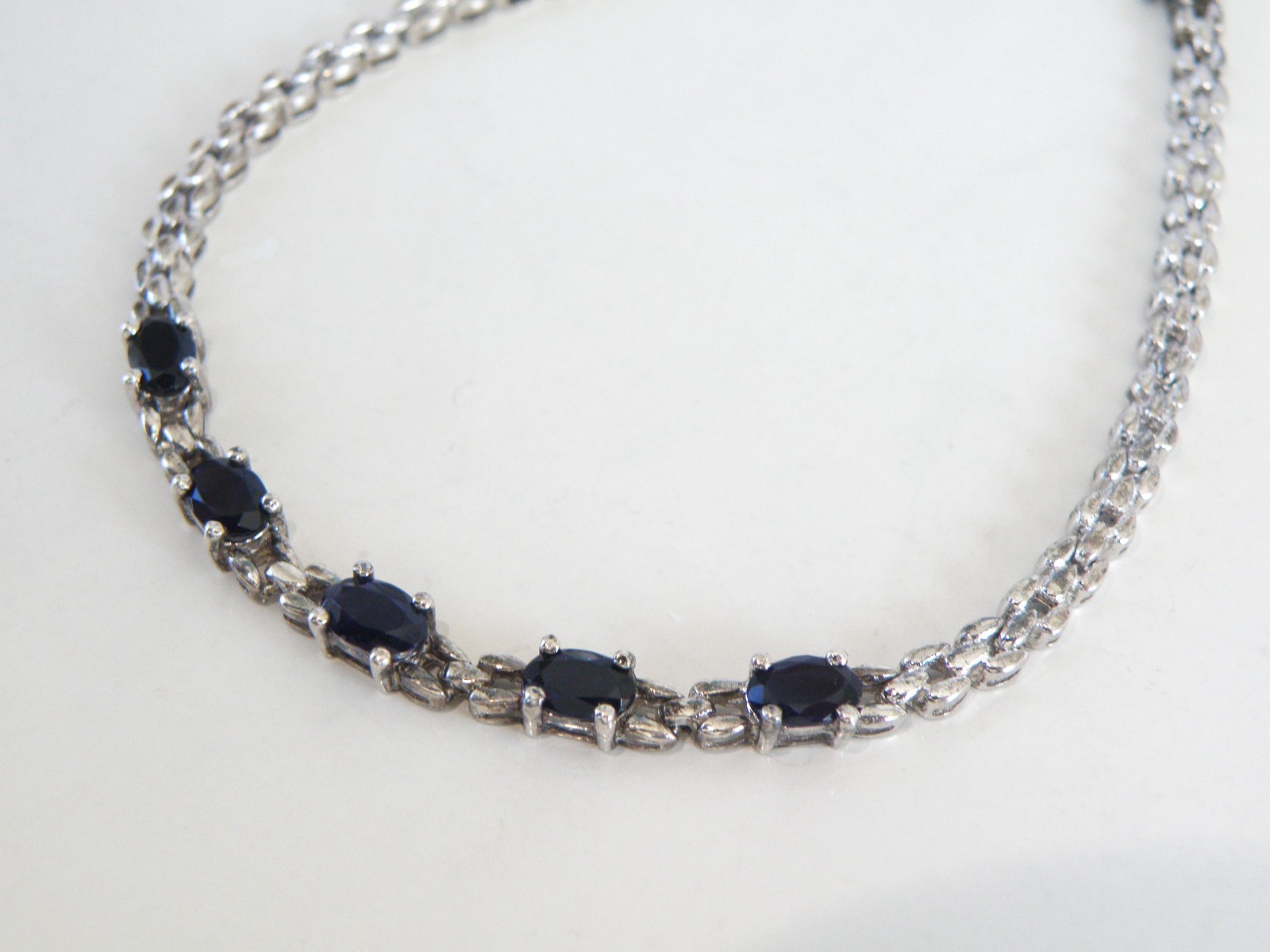 Vintage Sterling Silver 925 Natural Iolite Link Chain Tennis Bracelet Fits