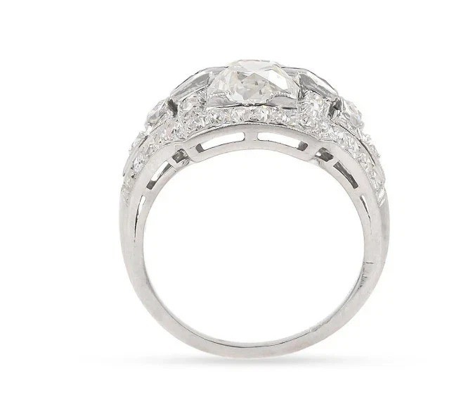 Art Deco Style 3Ct Lab Created Diamond &Sapphire Halo 14K White Gold Finish Ring