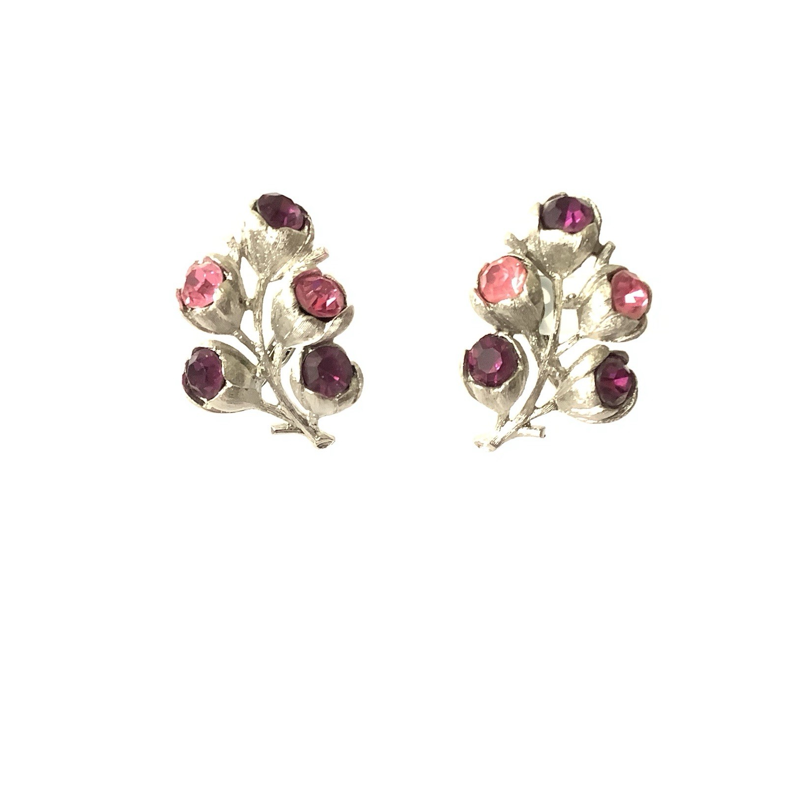 Vintage Sarah Coventry Wisteria Clip On Earrings 1962 Pink Purple Rhinestone