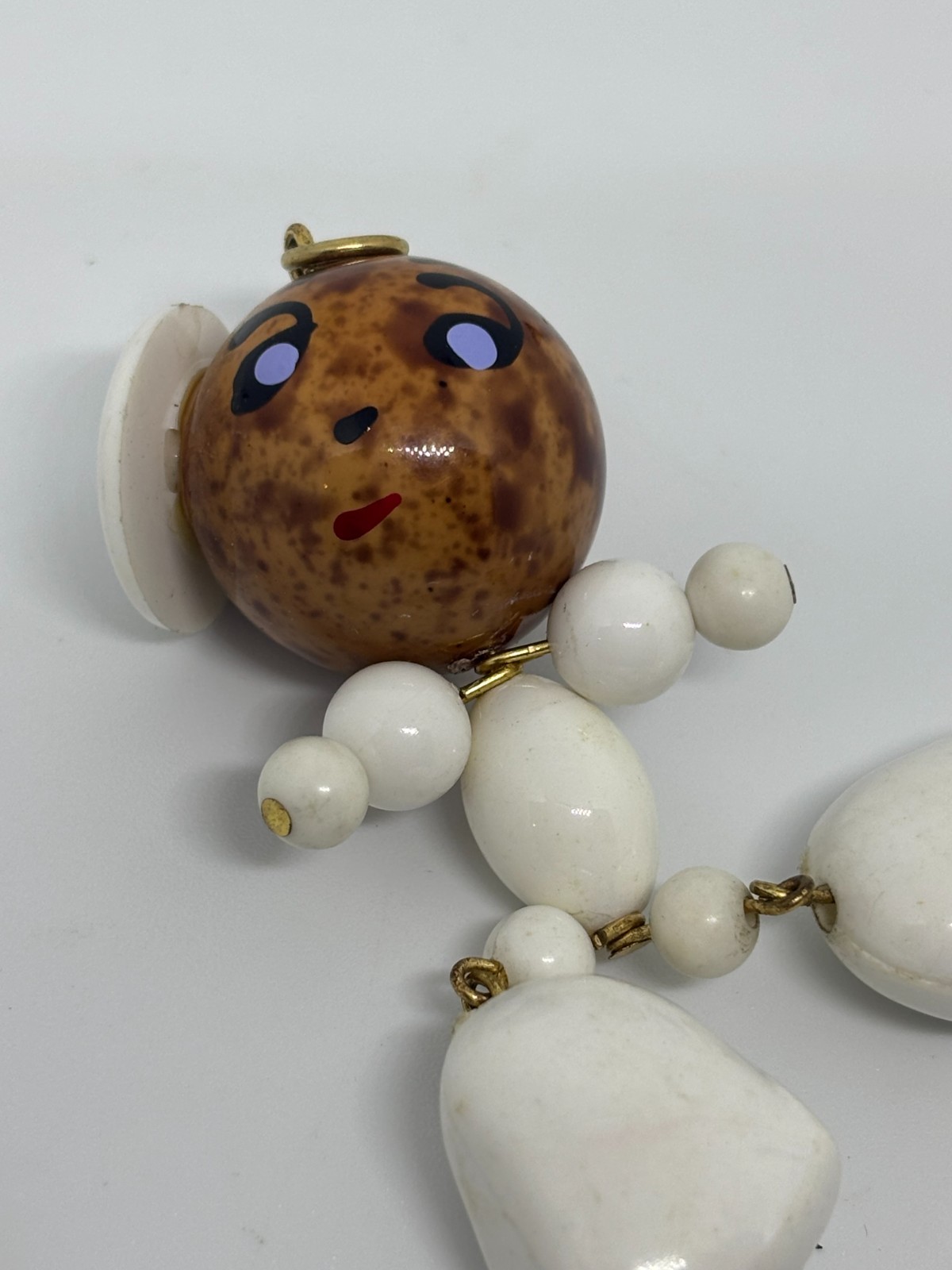 Vintage 40s 50s Articulated Parisian Frenchman Person Beaded Pendant Charm 2.5″