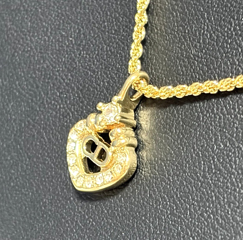 Christian Dior necklace pendant rhinestone gold plated diamond shape