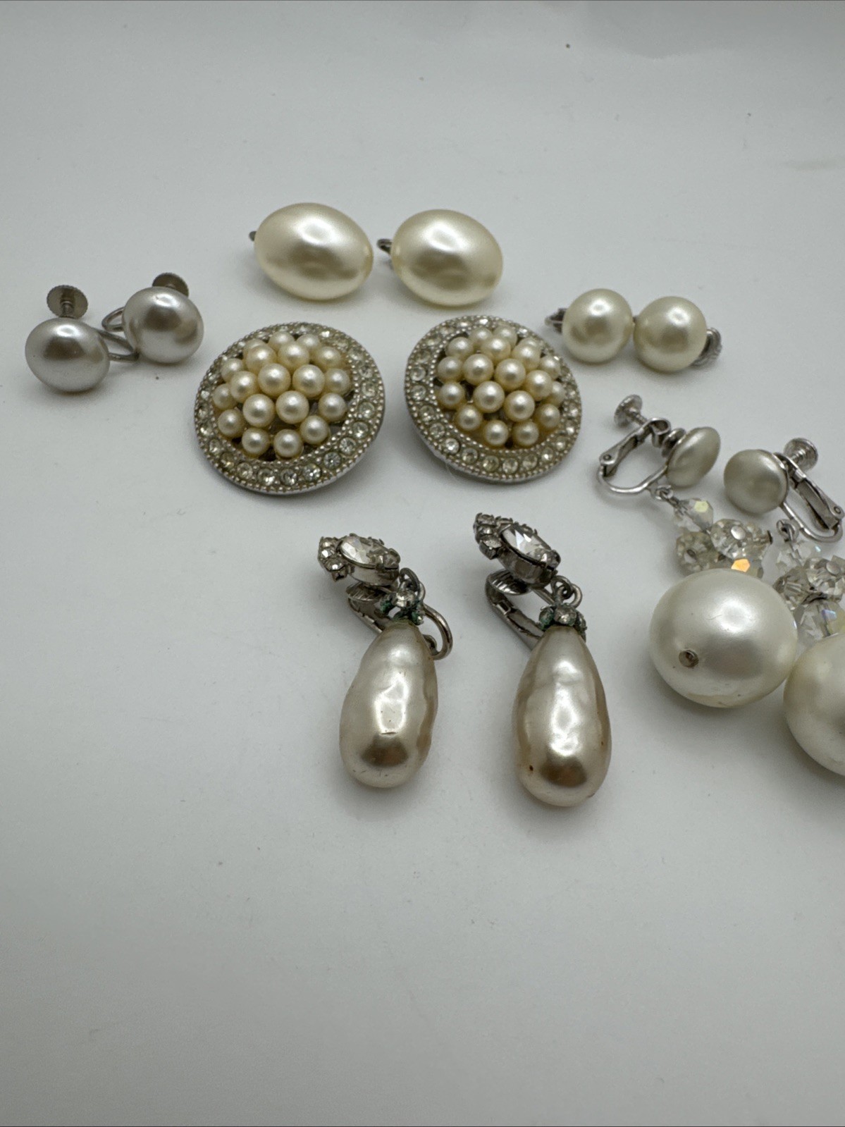 Vintage Clip On Earrings Lot Rhinestone Gold Tone Red Clear Estate Jewelry
