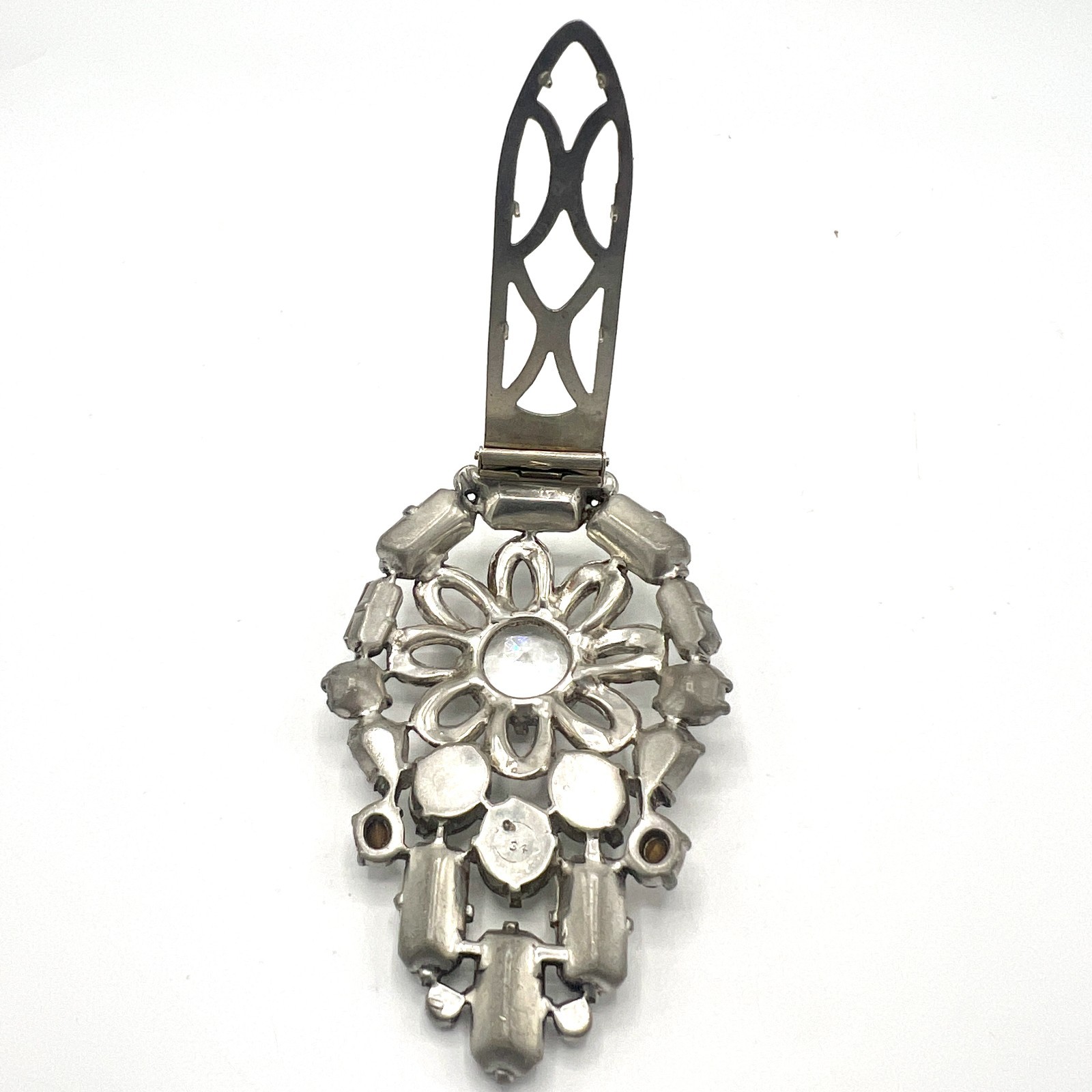 Vintage Eisenberg Original Signed Clear Rhinestone Dress Clip Art Deco Pot Metal