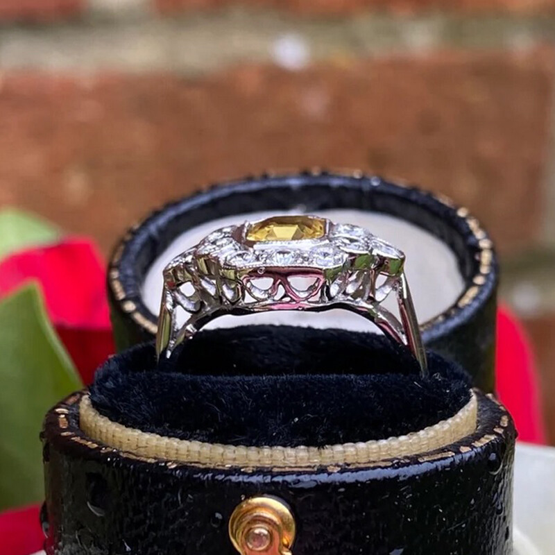 2.50 Ctw Yellow Asscher Cut CZ Art Deco Style Engagement Wedding 925 Silver Ring