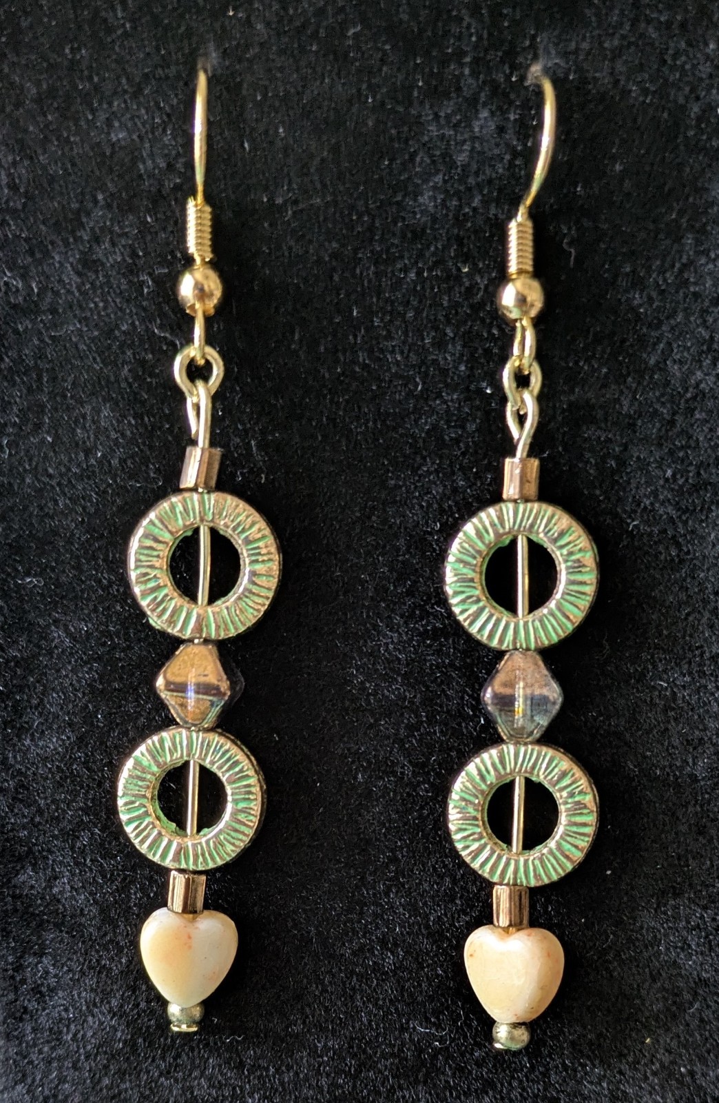 Drop Earrings: Metal, Glass, Stone Mix On Nickel Free Gold Tone Brass Hooks