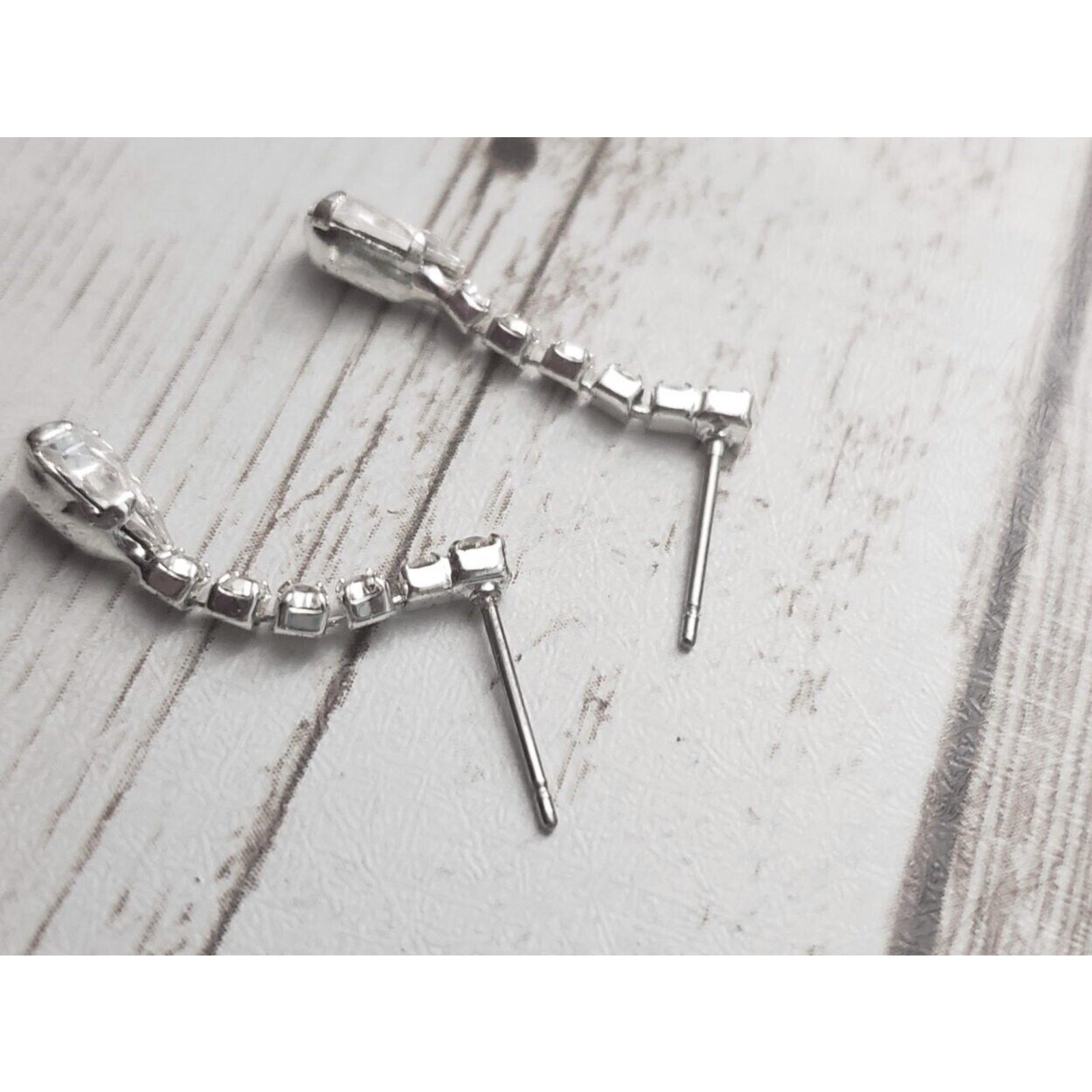 Vintage Stud On Earrings Clear Gem Dangle 1″