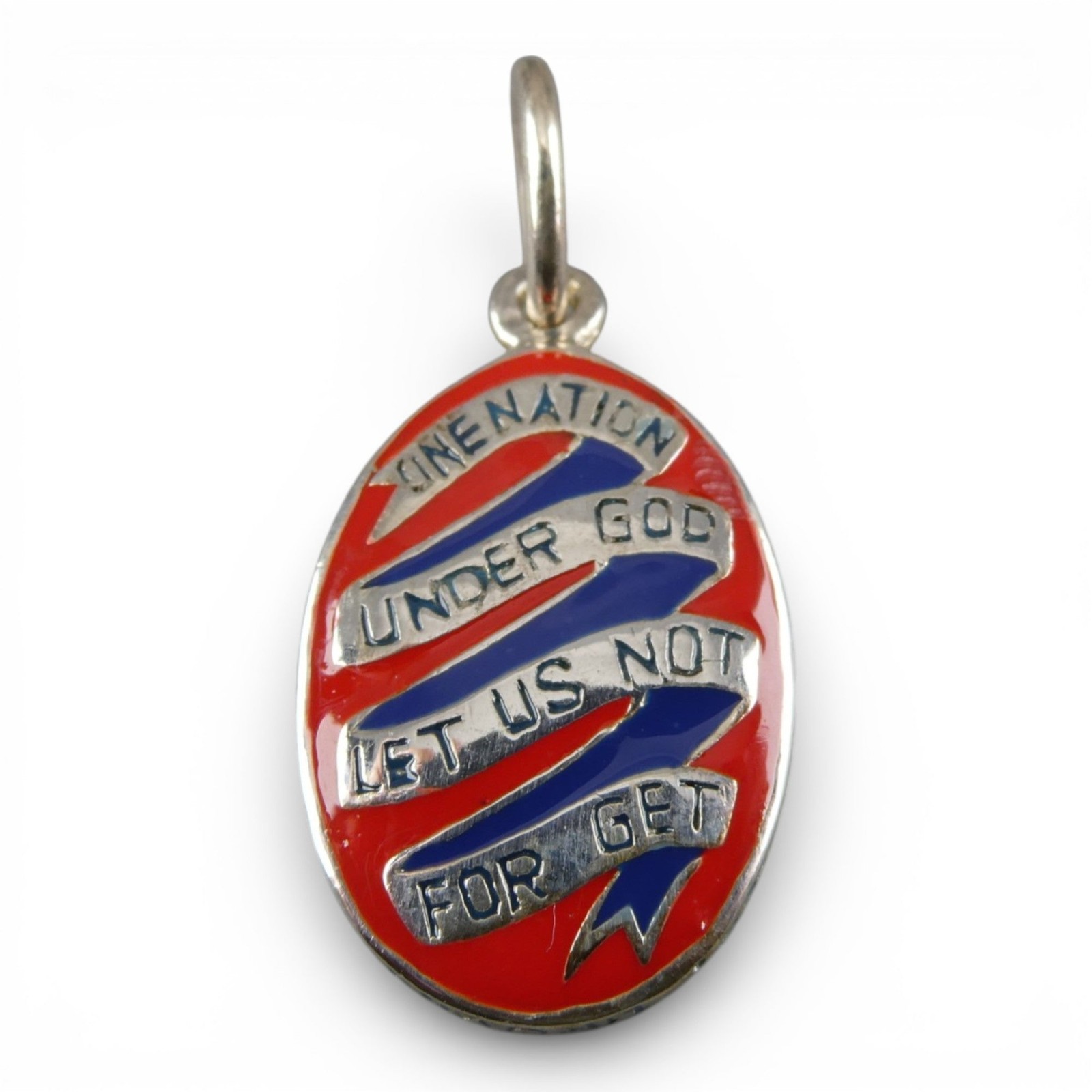 Sterling Silver & Enamel Let Us Not Forget Charm USA Patriotic Flag Brown County