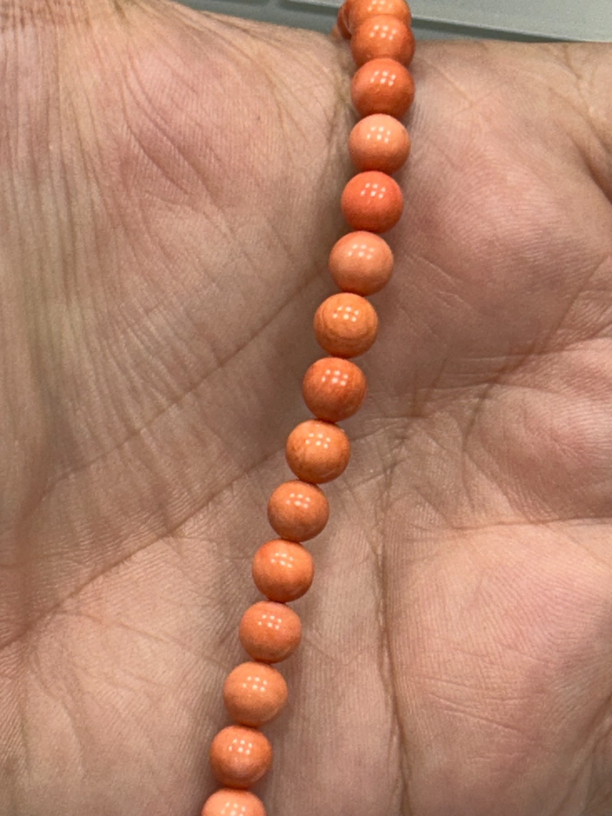 Vintage Pink Angel Skin Coral Beaded Necklace Gold Plated Sterling Clasp 20 IN