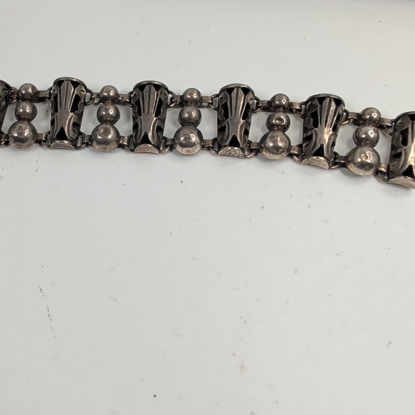 Vintage Taxco Mexico 925 Sterling Silver Modernist Bead Panel Bracelet 40g
