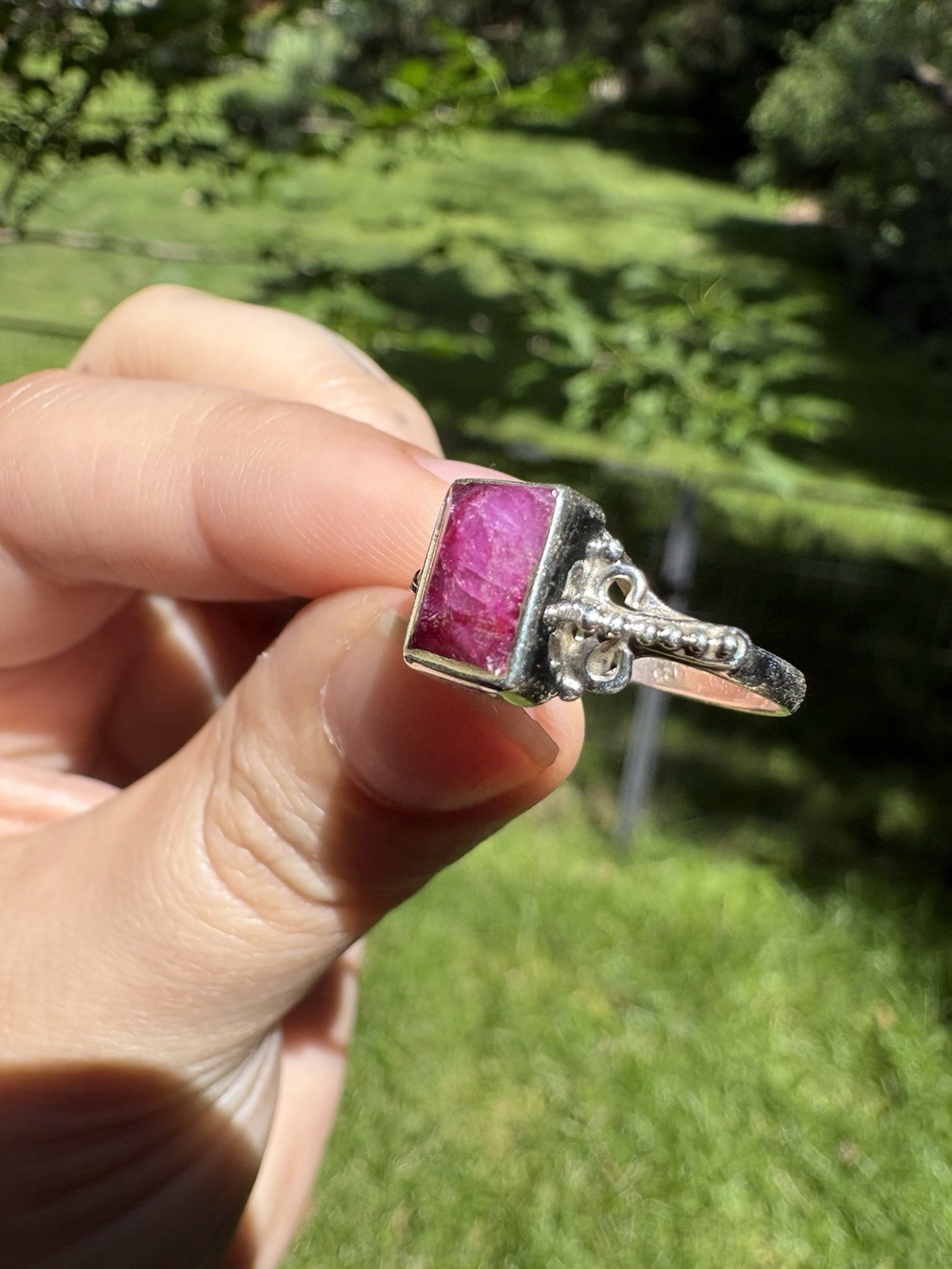 Solid Sterling Ruby Ring Sz 6.5