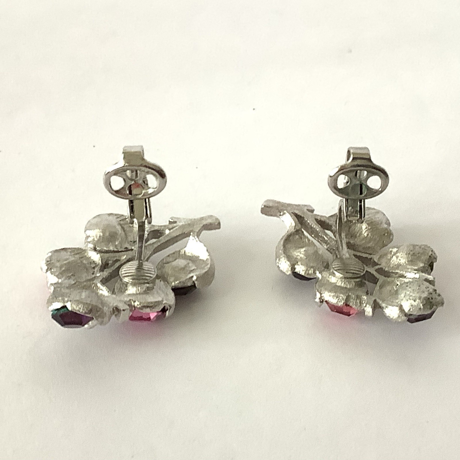 Vintage Sarah Coventry Wisteria Clip On Earrings 1962 Pink Purple Rhinestone