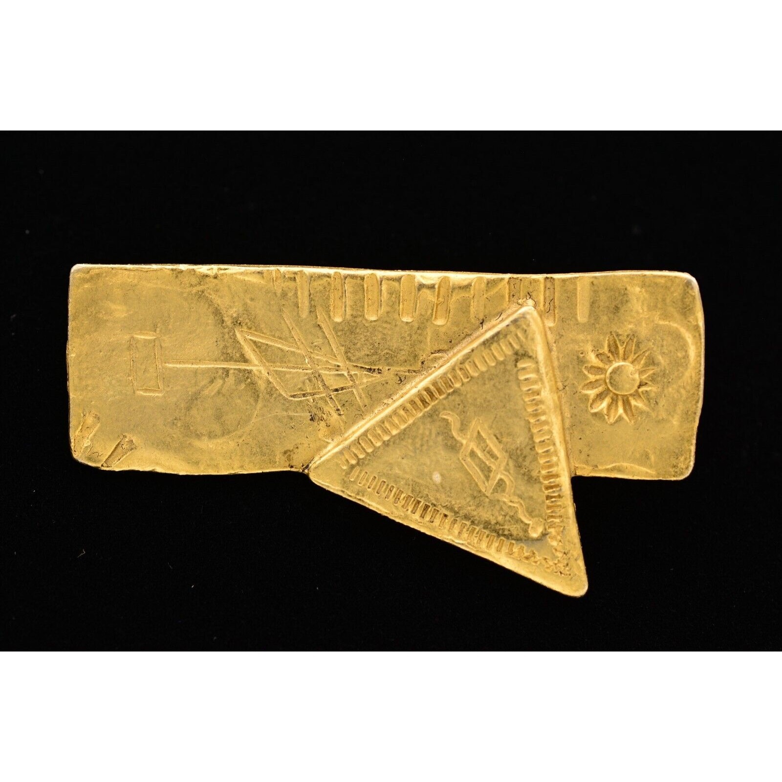 Vintage Hierograph Pin Brooch Brushed Gold Sacred Writing Reading 1980s BinAJ