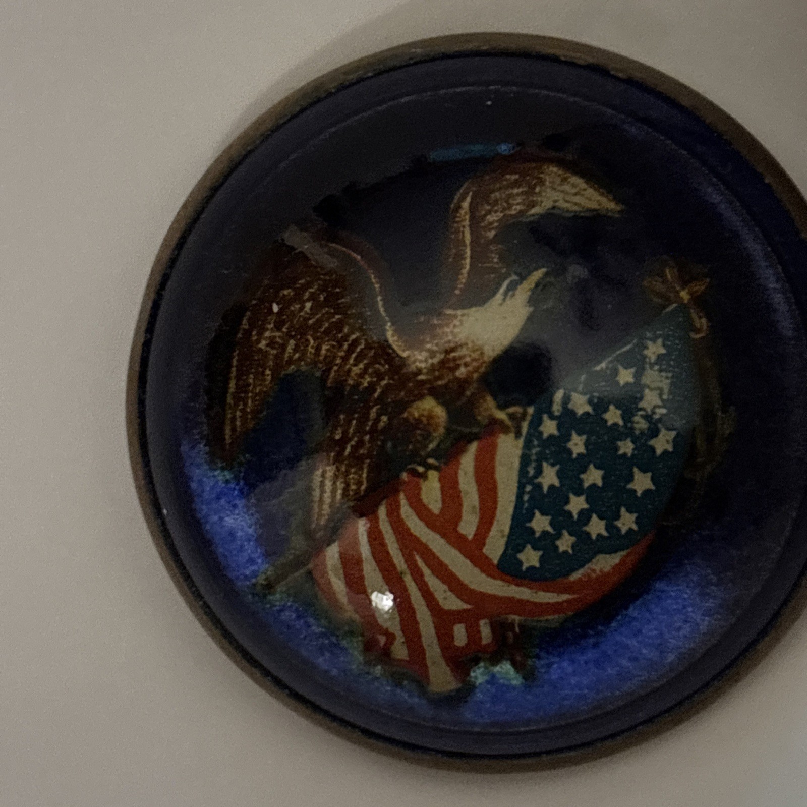 Vintage Glass Dome Brass Rosette U.S. Patriotic Eagle Brooch Unusual Clasp
