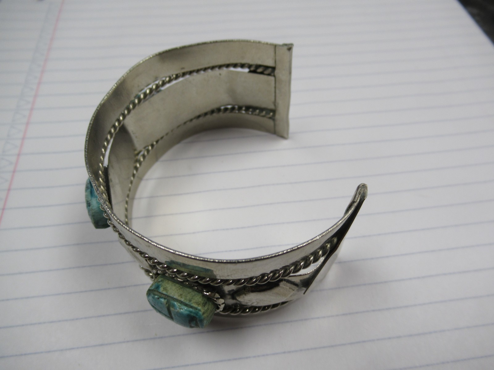 Vintage Made in Egypt Egyptian Faience 3 Scarab Costume Jewelry Cuff Bracelet