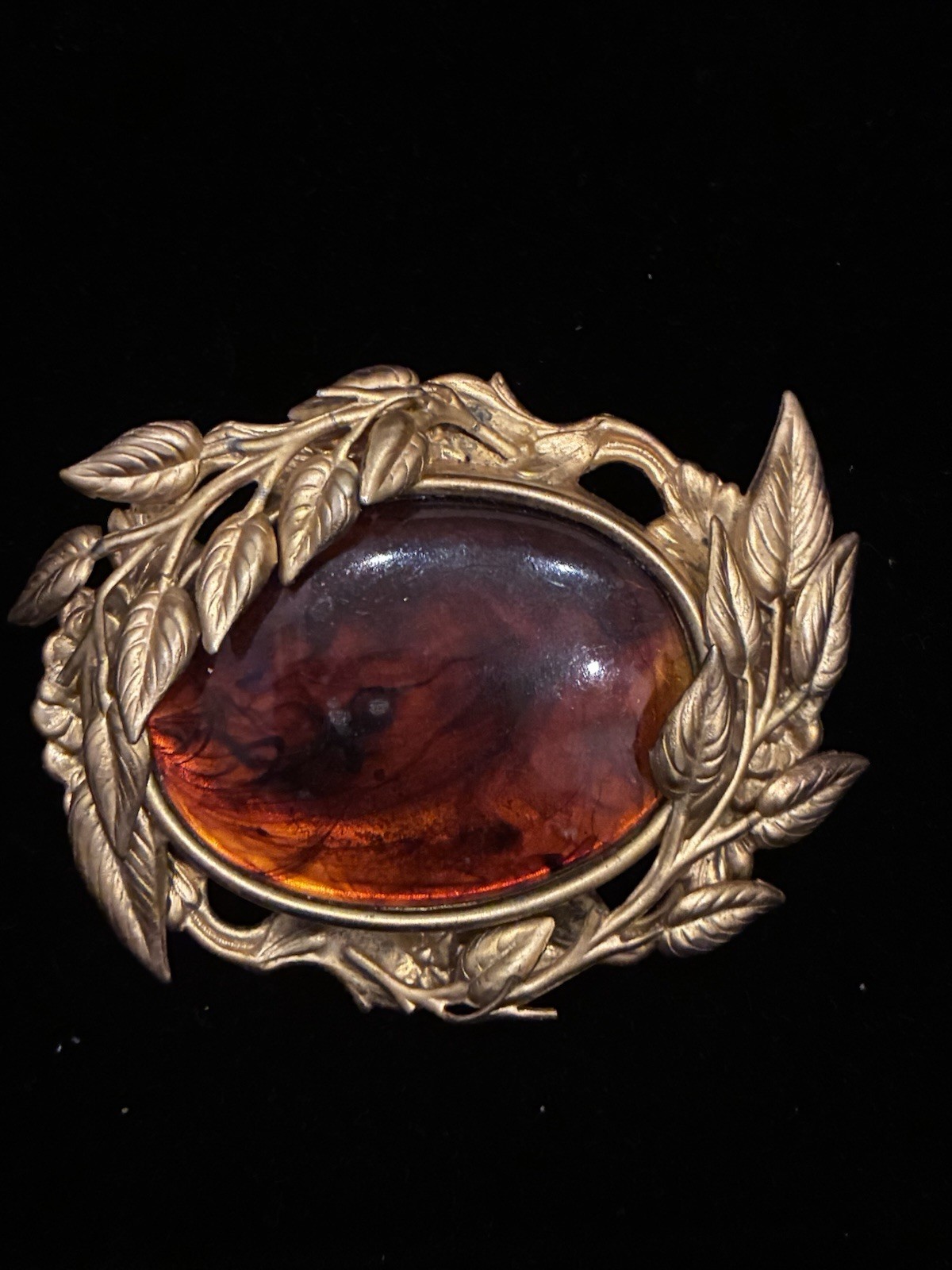 Gold Wreath Brooch, Grecian Style Ombre Cabochon