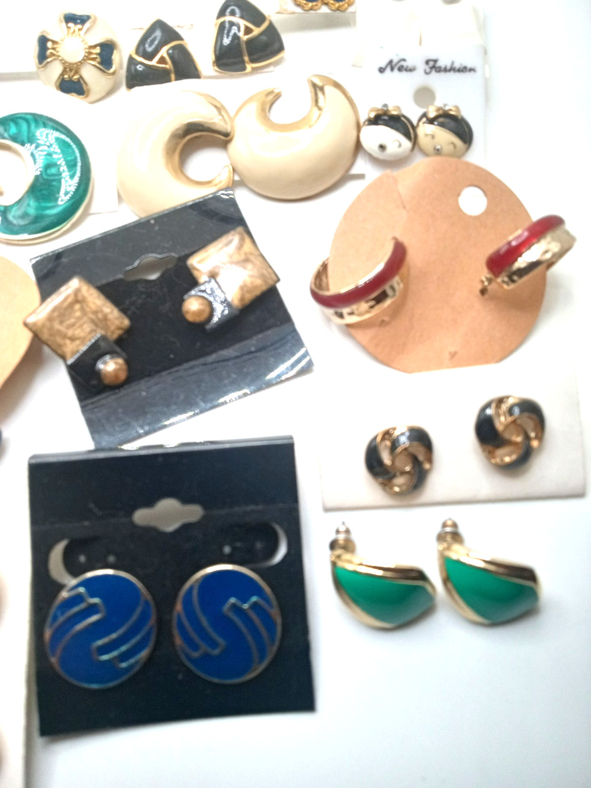Vintage Enamel Pierced Earrings 80’s & More Colorful Variety Lot of 64 Pairs