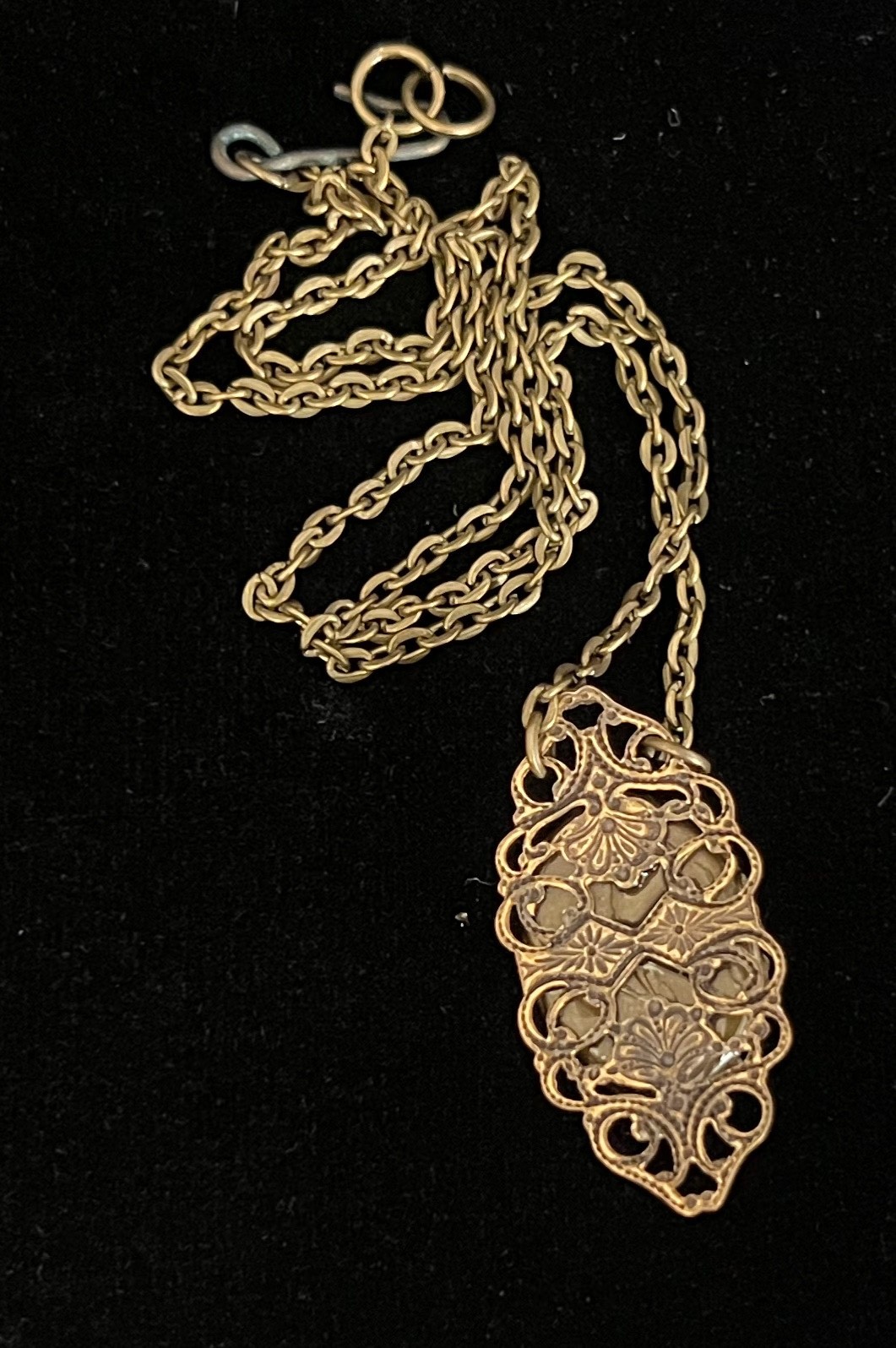 Vintage Scarab Necklace Egyptian Revival Pendant Antique Czech Iridescent Glass