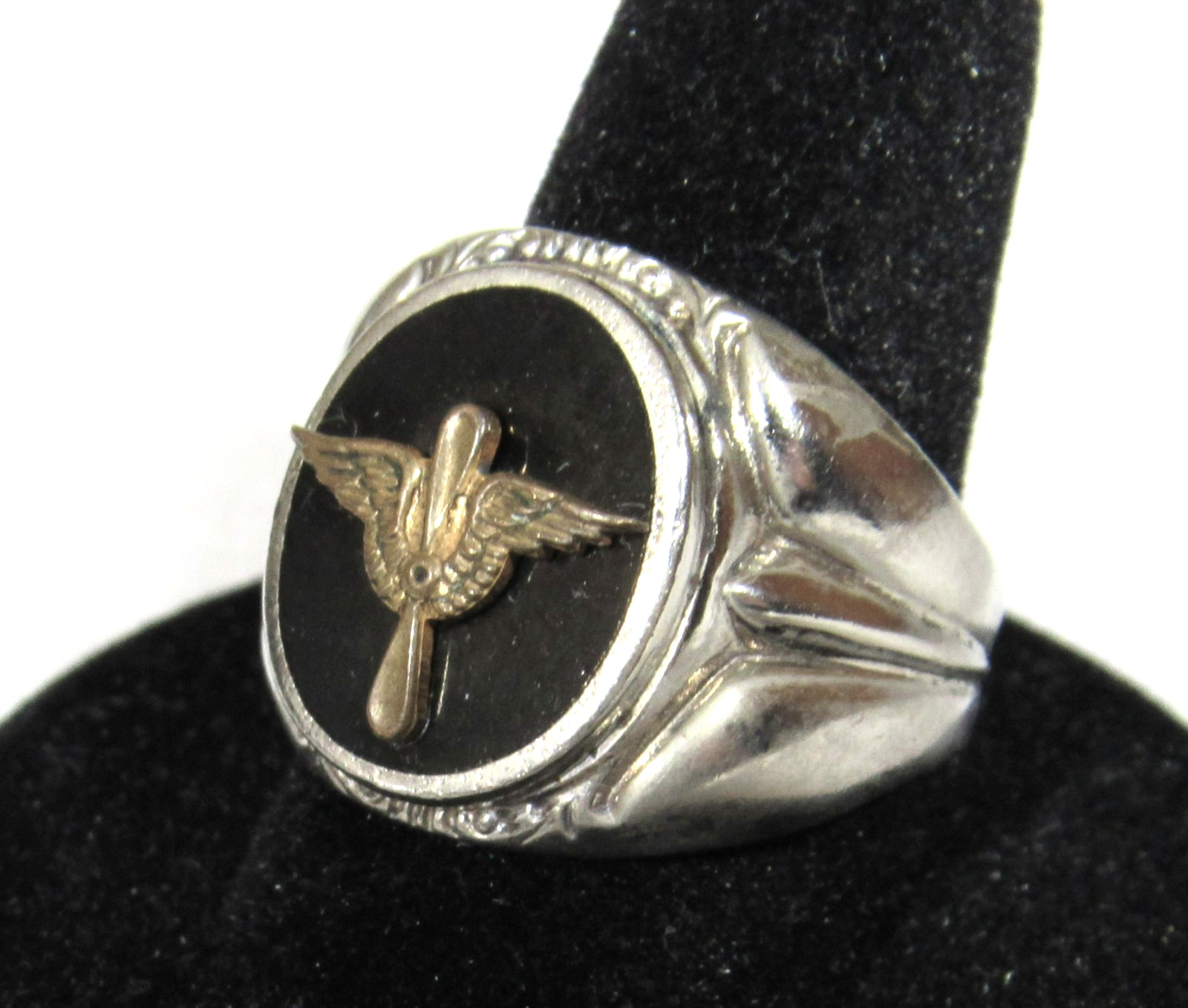 WWII US ARMY AIR CORPS AVIATOR PILOT STERLING SILVER RING SIZE 9 1/4 ~ NAMED #’D