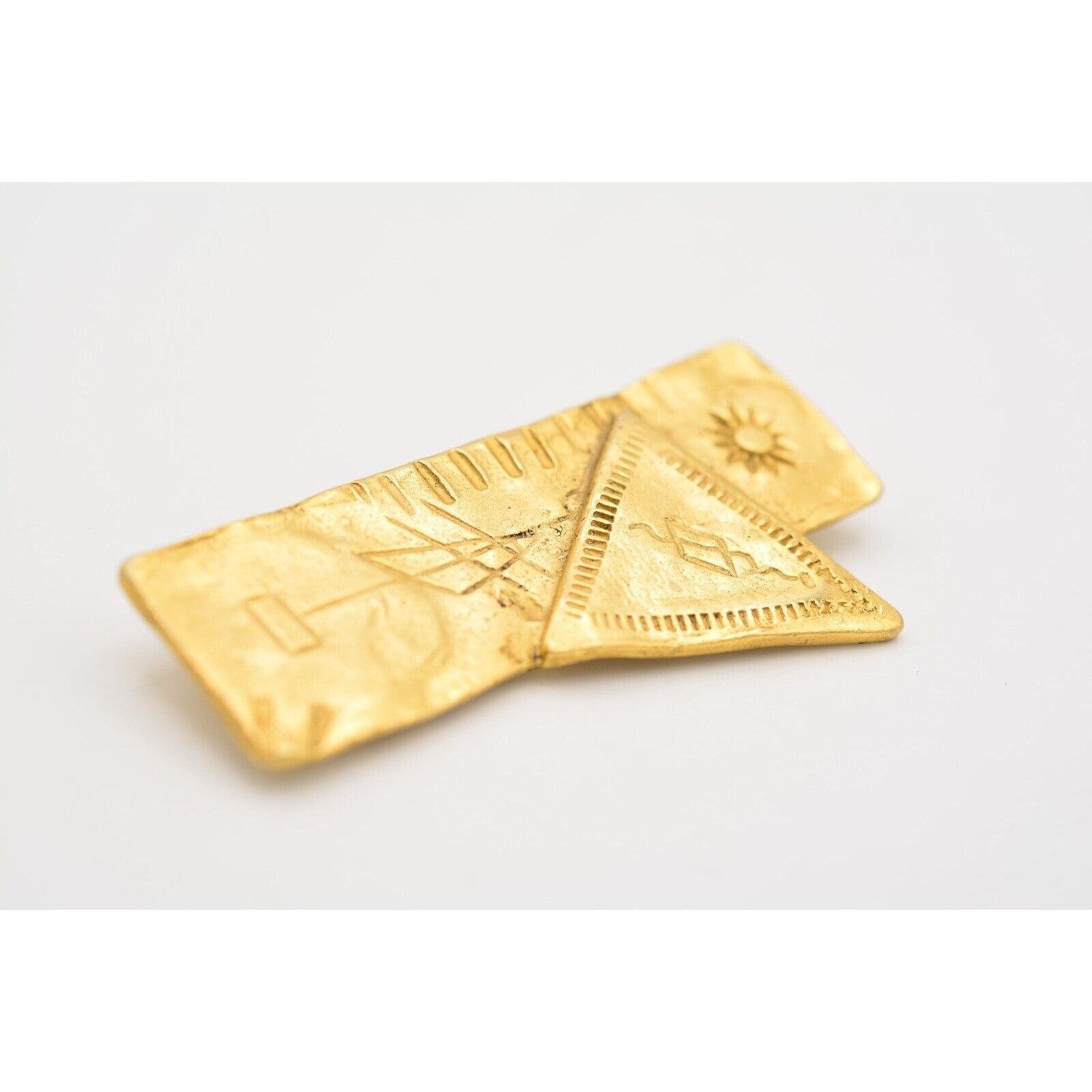 Vintage Hierograph Pin Brooch Brushed Gold Sacred Writing Reading 1980s BinAJ