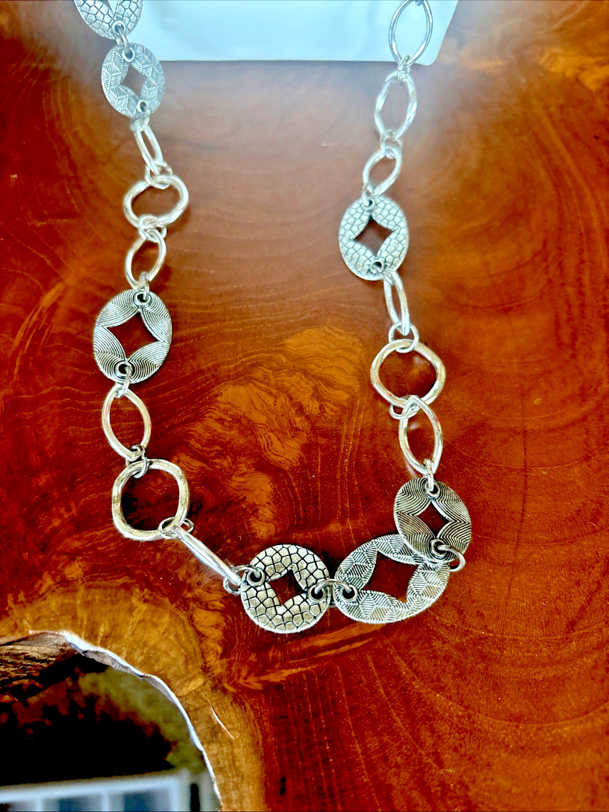 Signed Statement 38” Chunky Silver tone Mixed Metal Work Chain Necklace