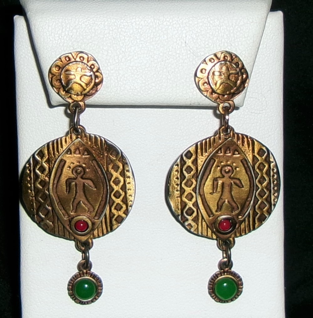 Vintage Berebi Tribal Earrings-Cabs-Gold Tone-Signed Berebi
