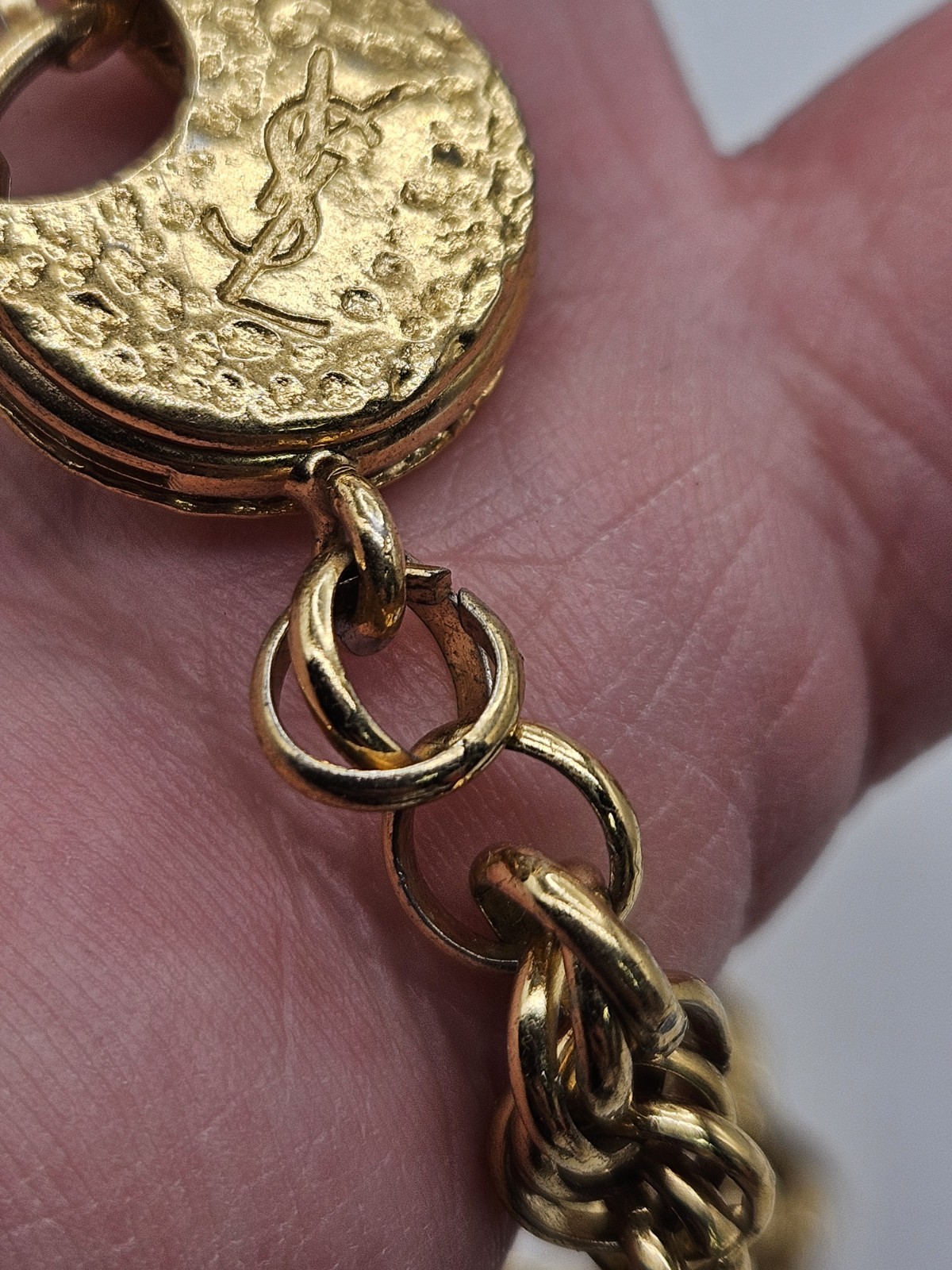 Vintage Yves Saint Laurent YSL Gold Tone Rope Chain Necklace AS IS