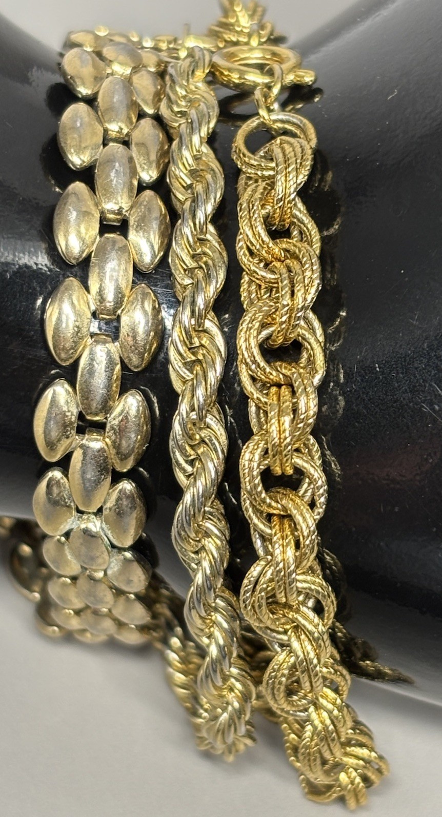 Vintage Chain Bracelet Lot Gold Tone Panther Link Rope Chains Stackable