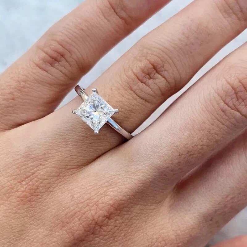 2.15Ct Princess Cut Lab Created Diamond 14K White Gold FN Solitaire Wedding Ring