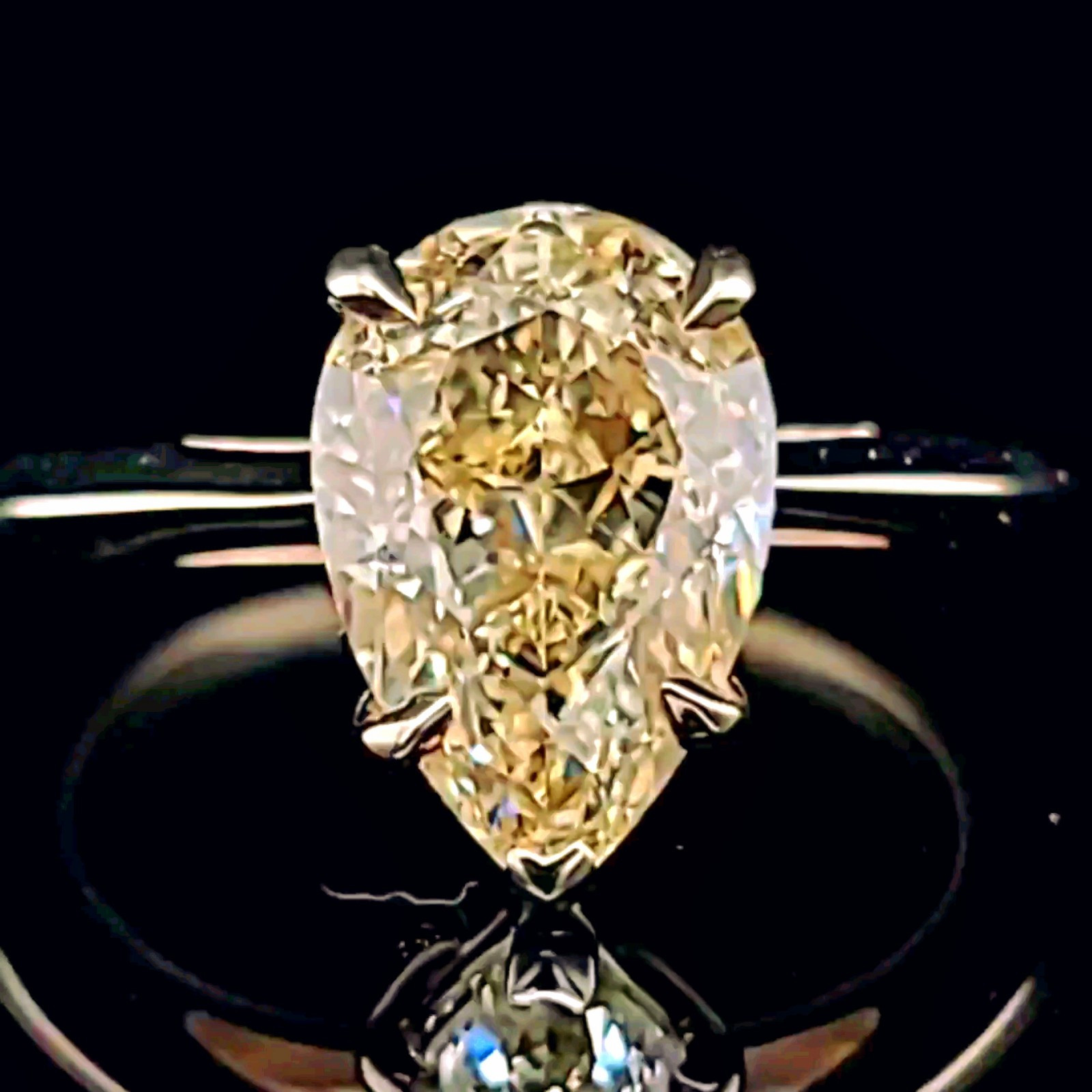 14k Yellow Gold Engagement Ring 3.51CT. Natural Pear cut Yellow Diamond GIA Cert