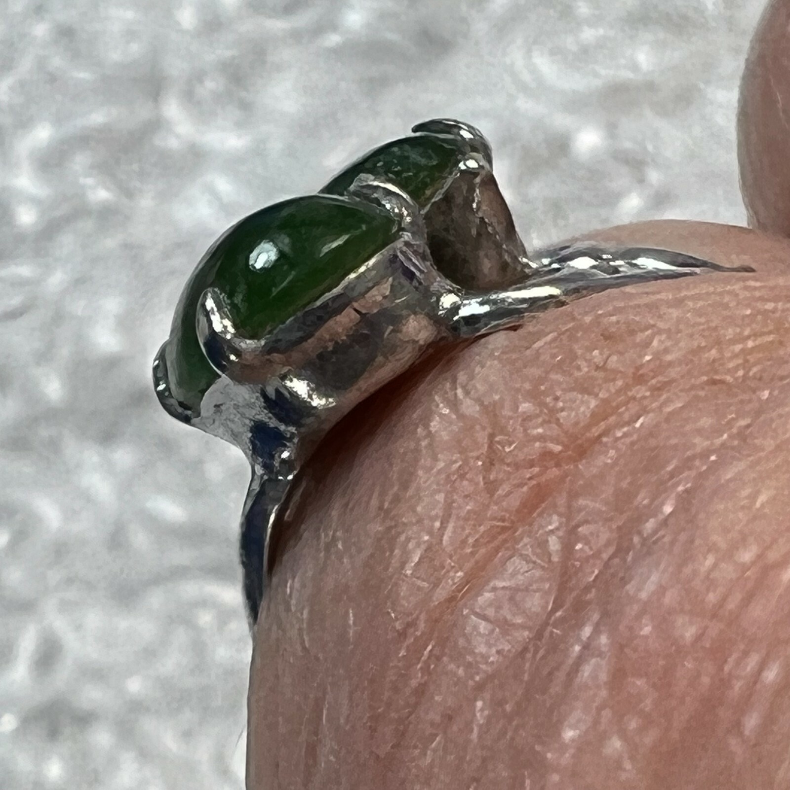 Vintage Double Teardrop Jadeite Sterling Silver .925 Cocktail band RING size 4.5