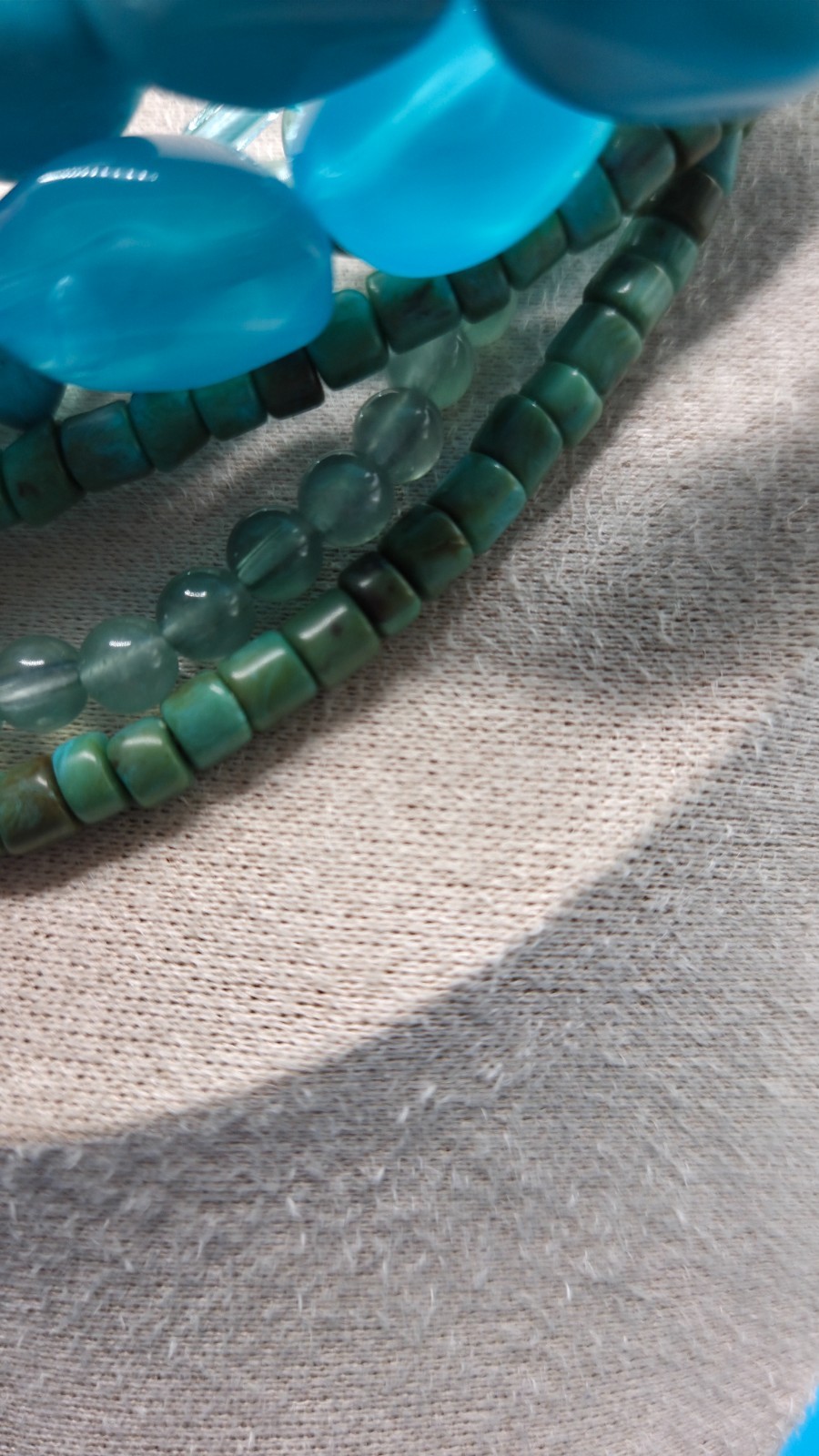 Vintage Turquoise Blue Beads Multi Strand Beaded Statement Necklace 8.5″ Chunky