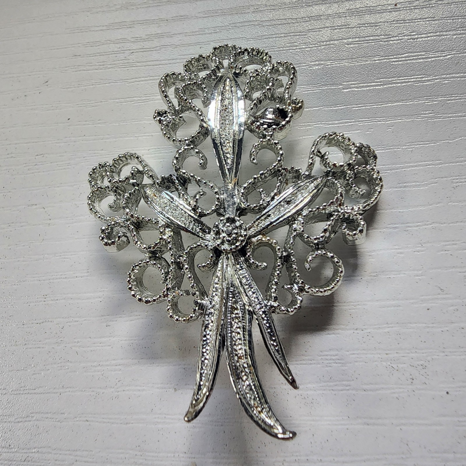 Gerry Vintage Signed Silver Toned Sparkle Wheat 1960 Brooch Pin Bouquet Leaves