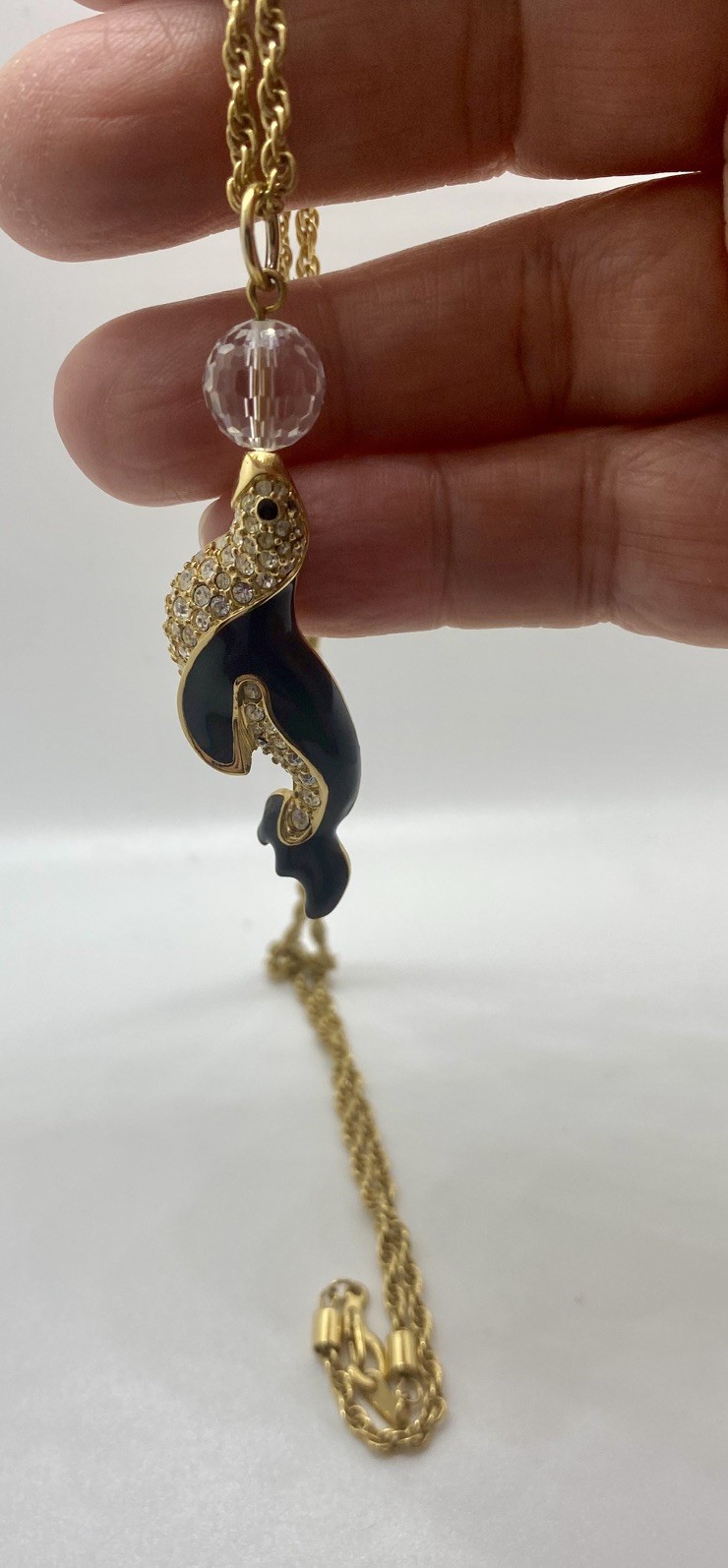 Signed Vintage Swarovski Sea Lion/Seal with Ball Pendant and Chain 24”.