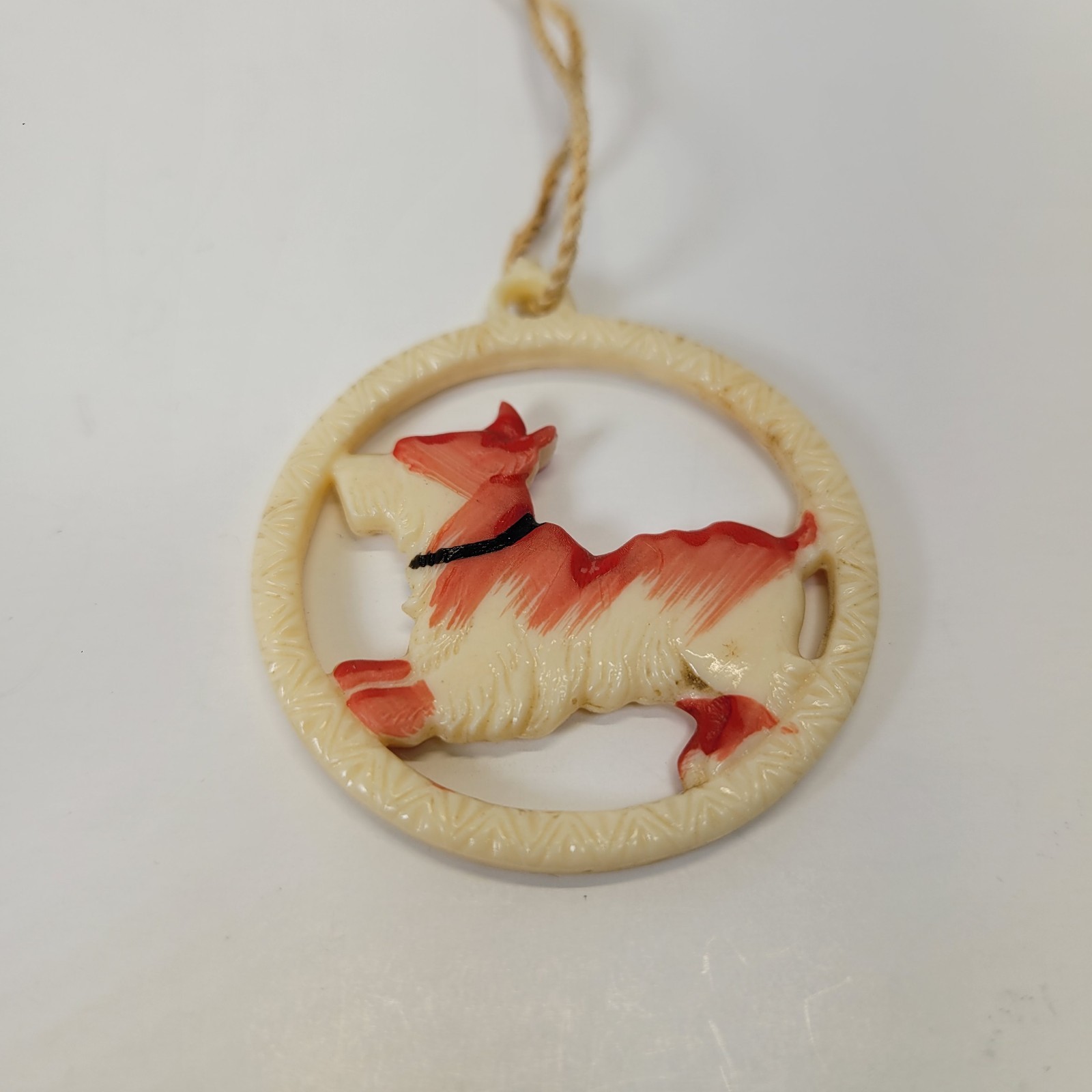 VTG Art Deco Painted Scottie Dog Necklace/Keychain Charm Early Plastic/Celluloid