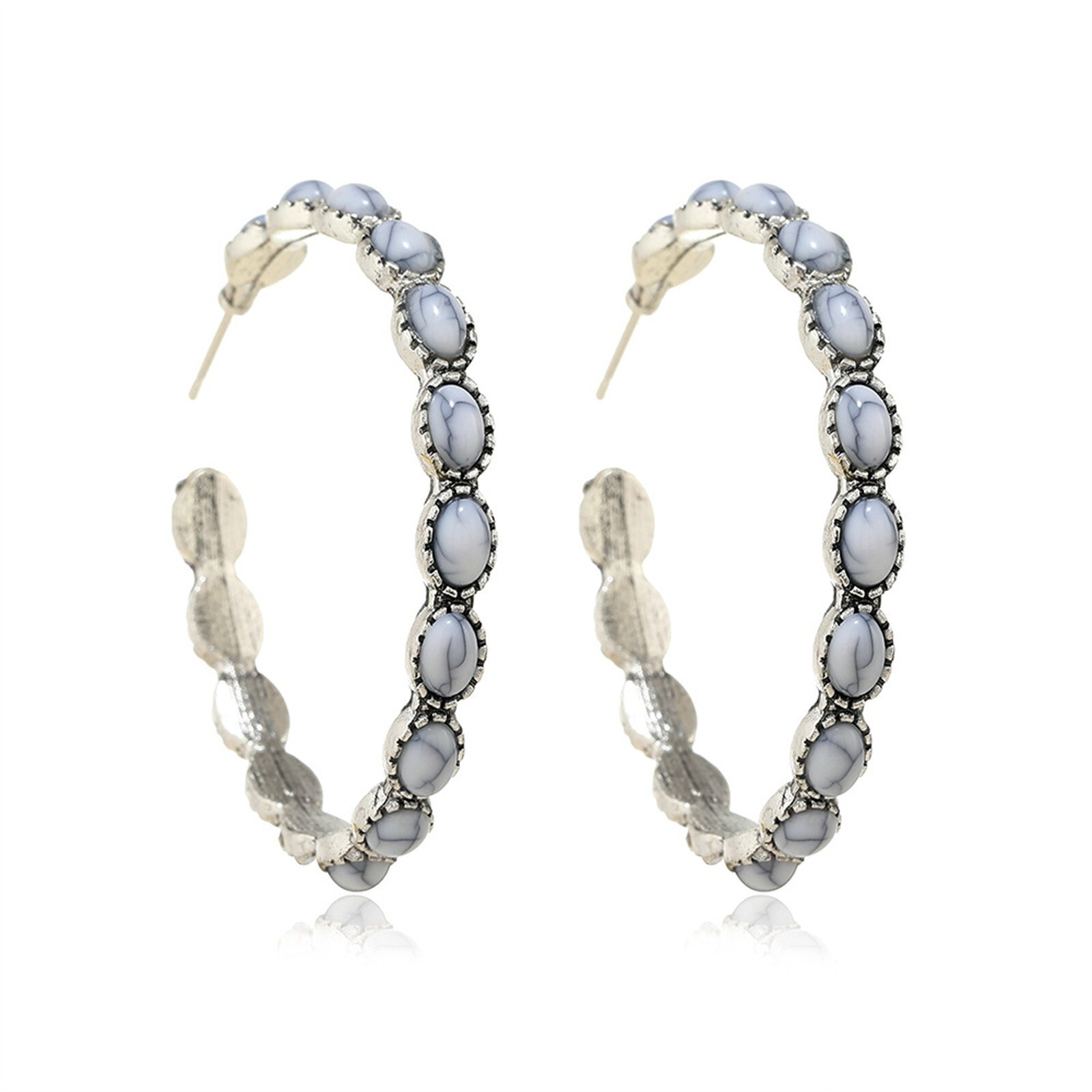 Zinc Alloy Large Oval Vintage Hoop Bohemian Earrings