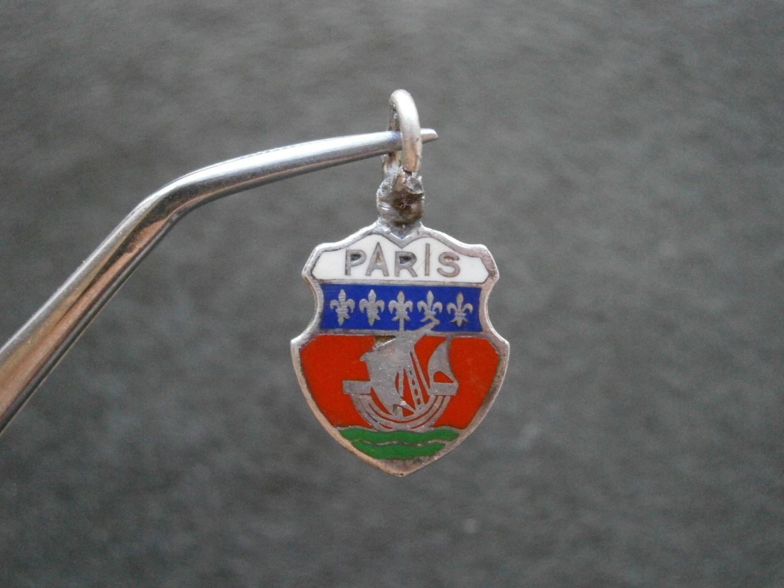 Paris France Vintage 800 Silver Enamel Travel Shield Bracelet Charm 1.4g FLAW