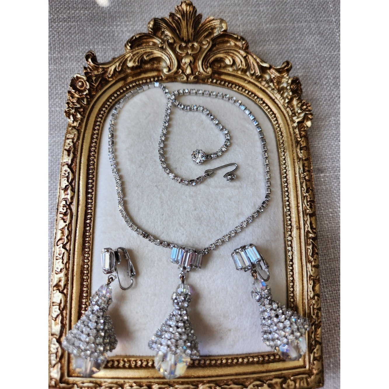 Artisan Vintage Silver Crystal Tassel Necklace with Drop Earrings