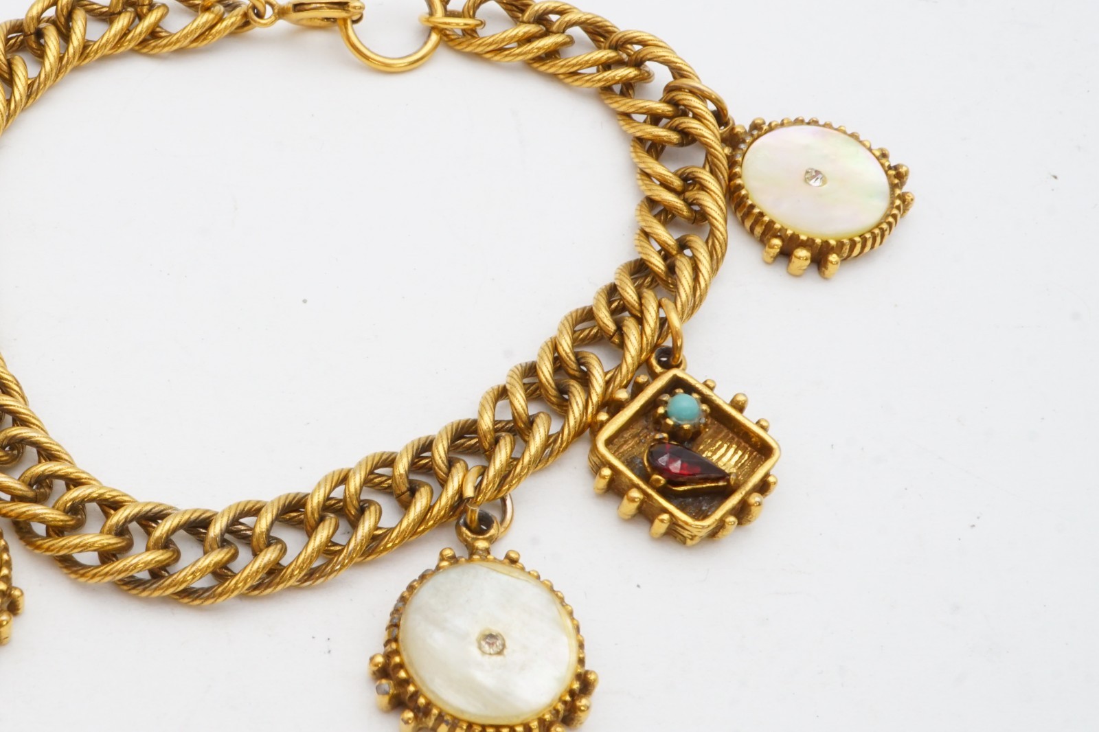 Vintage Bracelet Gold Tone Rhinestone Charm 7.5″