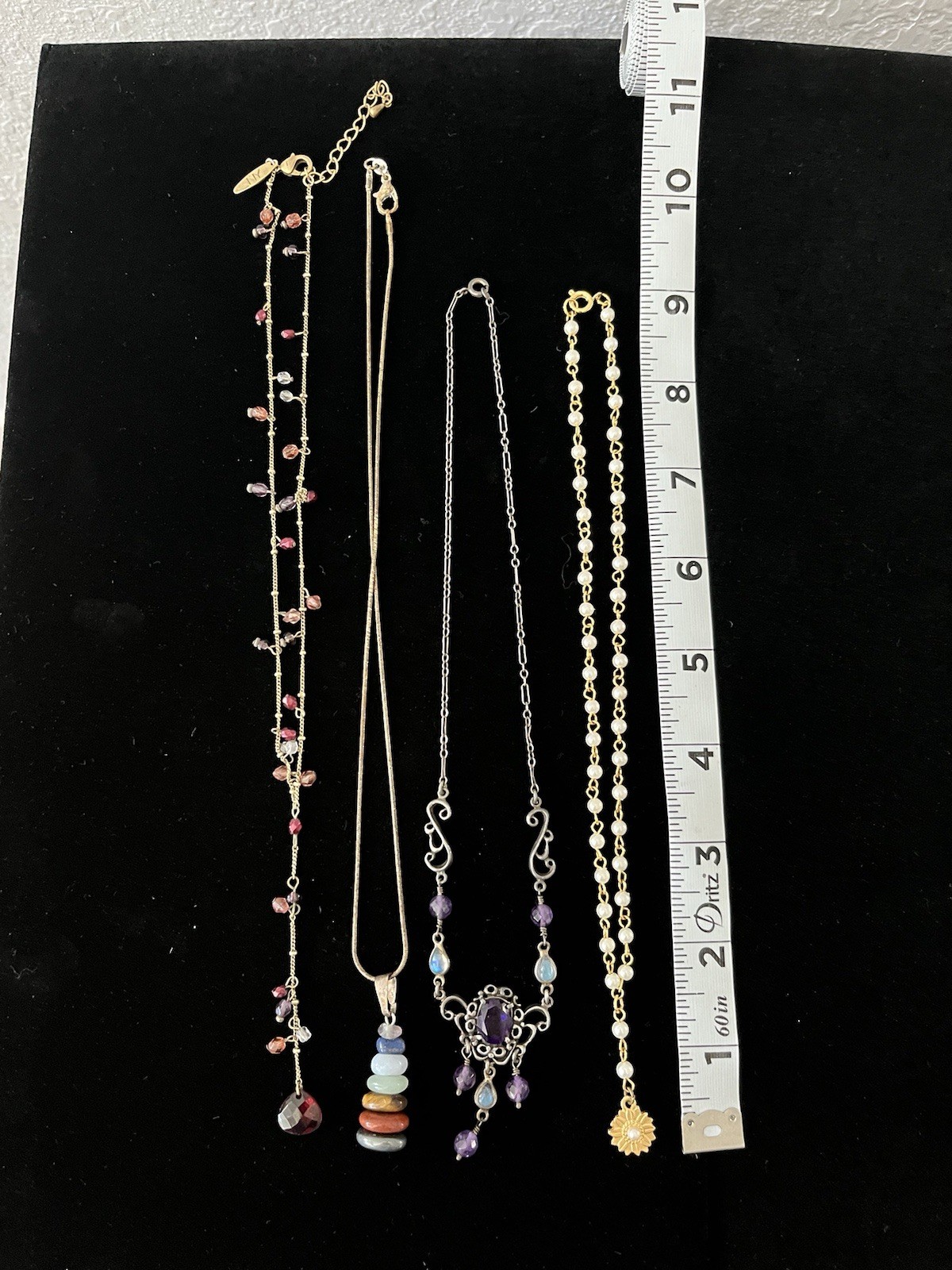 Vintage Chain Beaded, Pendant, Y-Drop Necklace Mixed Lot of 4