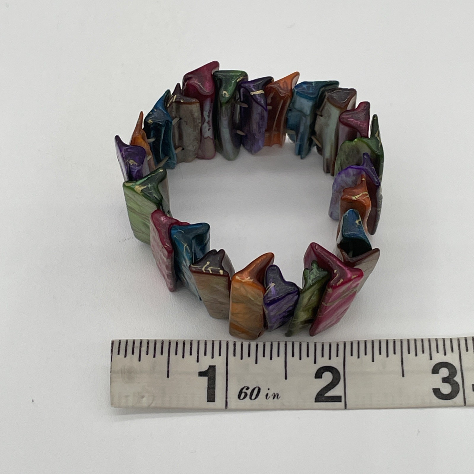 Vintage Stretch Bangle Bracelet Iridescent Multicolor With Gold Accents