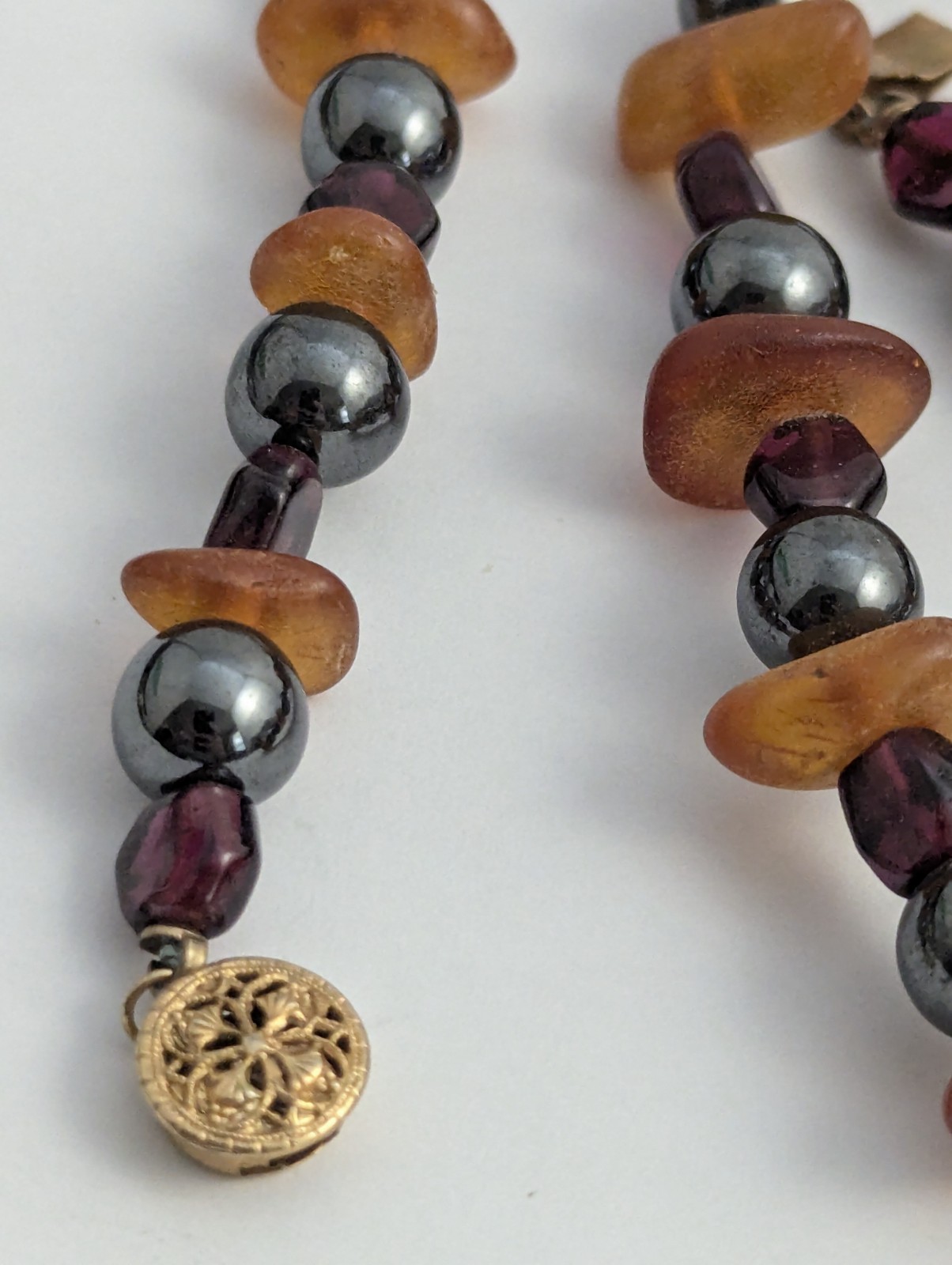 Vtg Handmade Necklace Lot Hematite Pearl Carnelian Garnet Beads Gold Filled