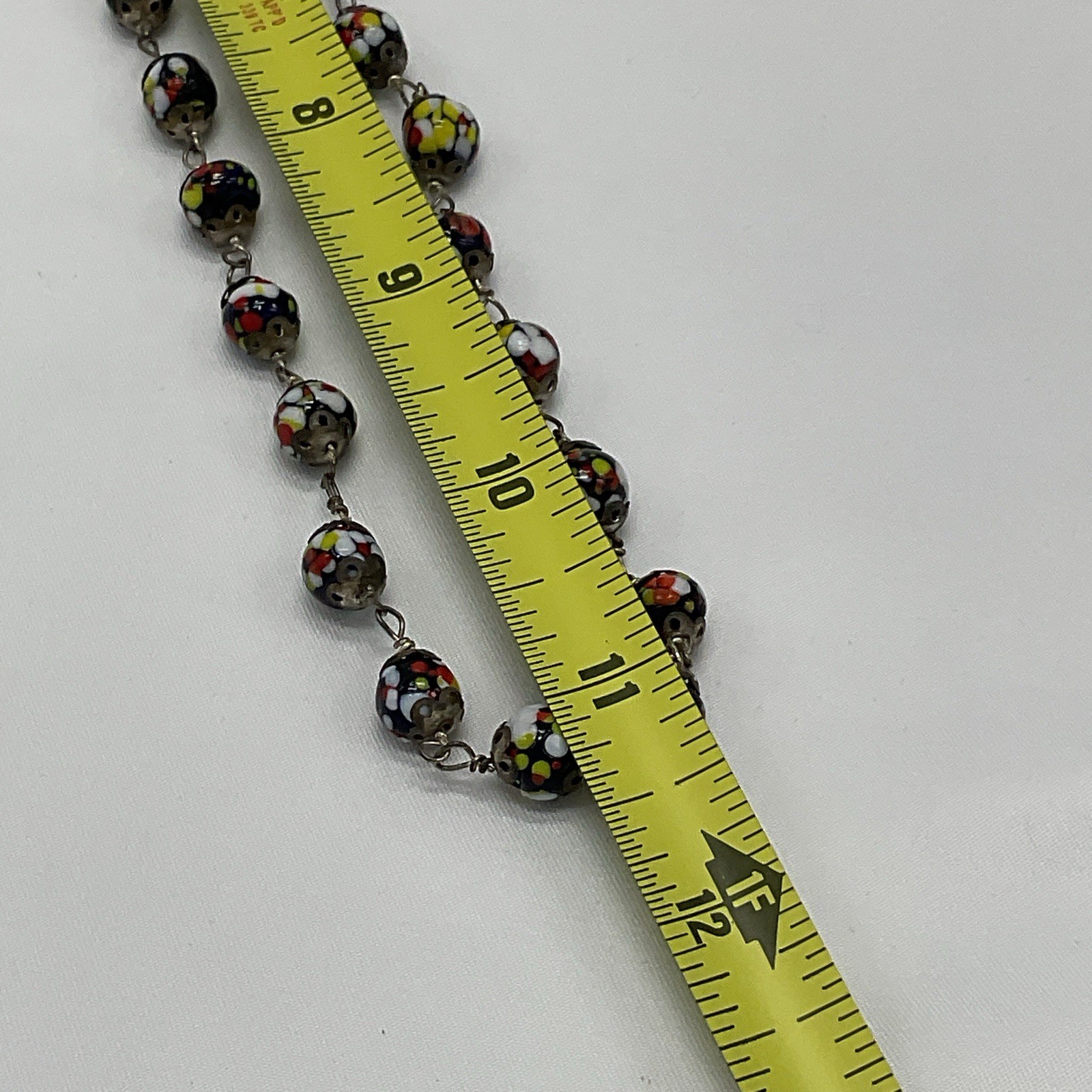 Vintage Millefiori Glass Bead Necklace Murano Style Wire Linked 22” Italy READ