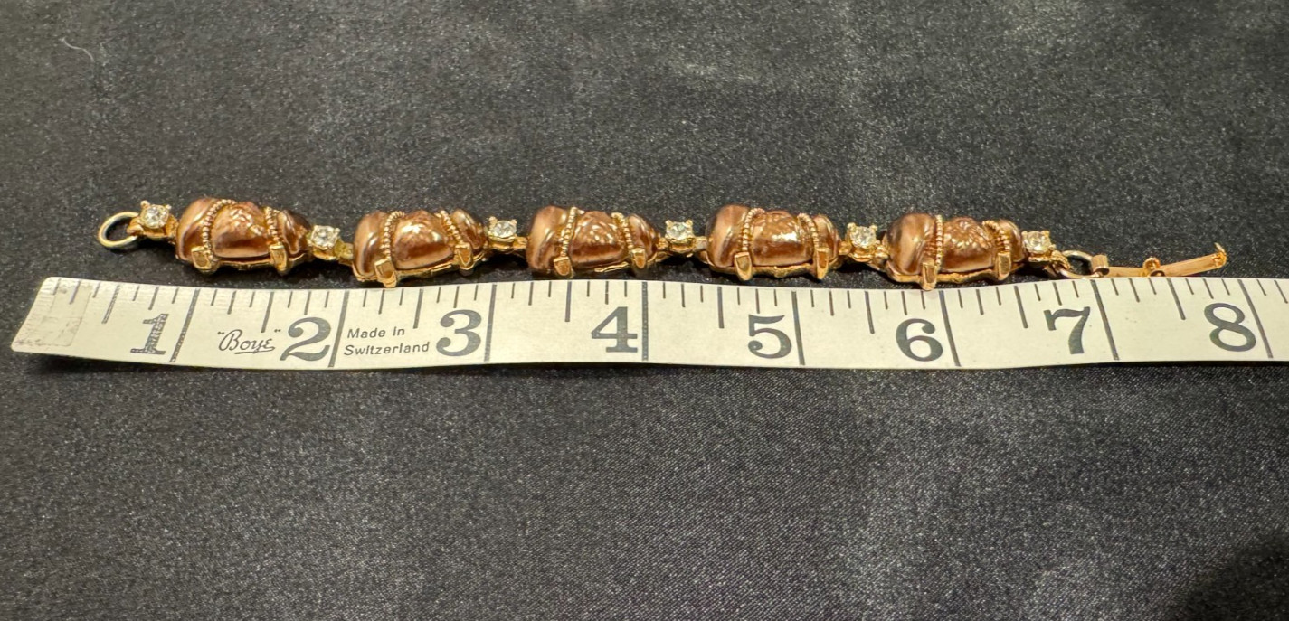 Vtg Bracelet Necklace Set MCM Regency Revival Brown 3D Textured Beads Gold Tone