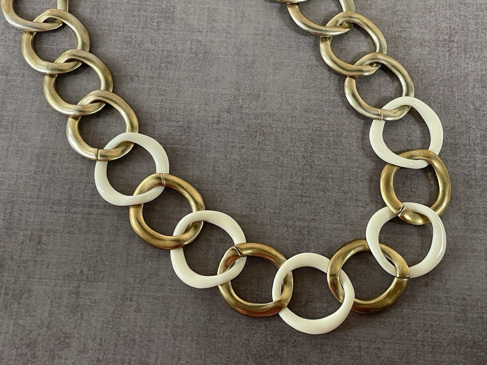 Vintage Monet Gold White Link Necklace Chunky Statement Chain Retro Modern