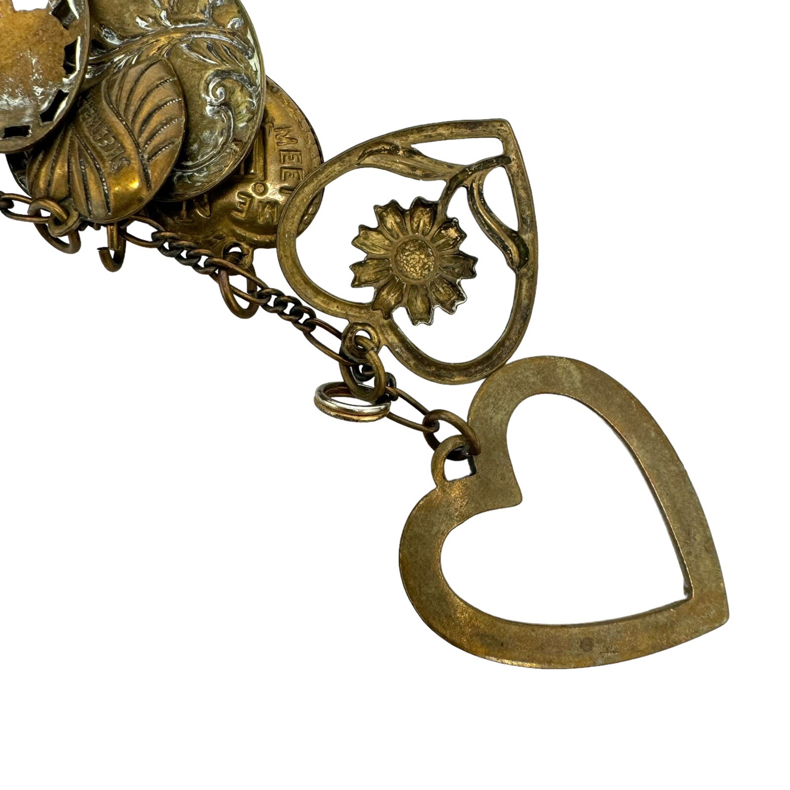 Victorian Style Bronze Color Embossed Fancy Hearts Cherub Charm Bracelet