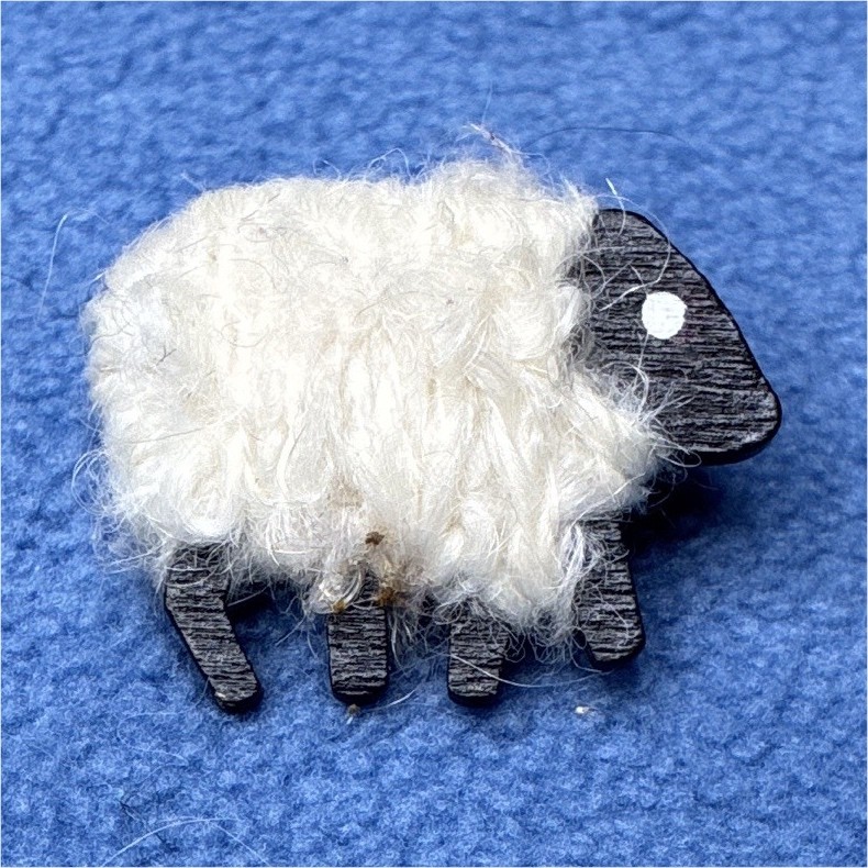 Sheep Faux Fur Brooch Pin White & Black Plastic-0033