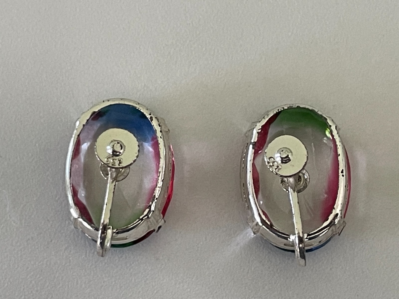Vintage Crystal Rainbow 835 Silver Screw Back Earrings and Adjustable Ring