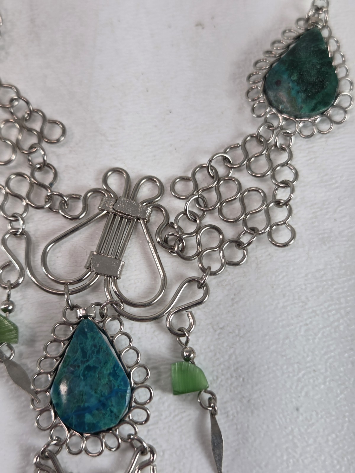 vintage silver filigree necklace with matching bracelet and ring Teardrop Teal