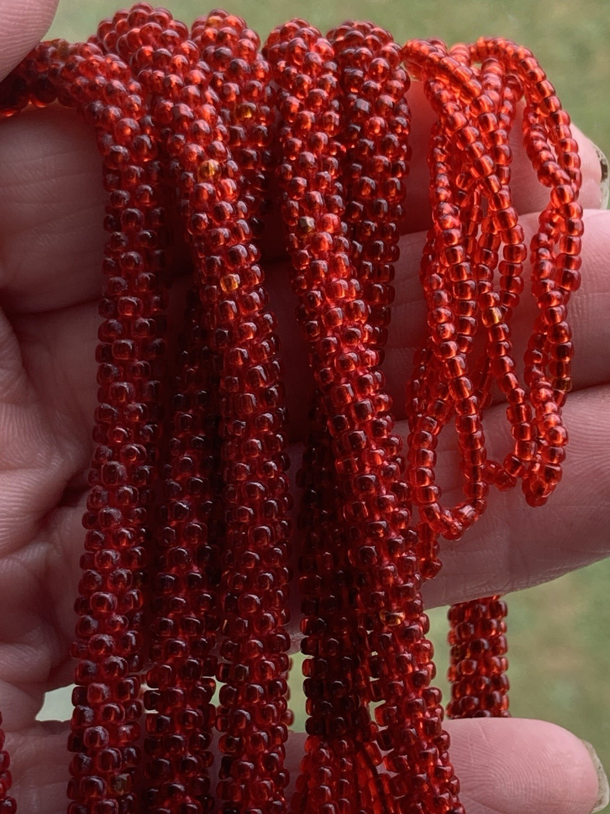 Vintage Lariat Necklace Flapper Red Beaded Tassel 45” Soft Lightweight Easy